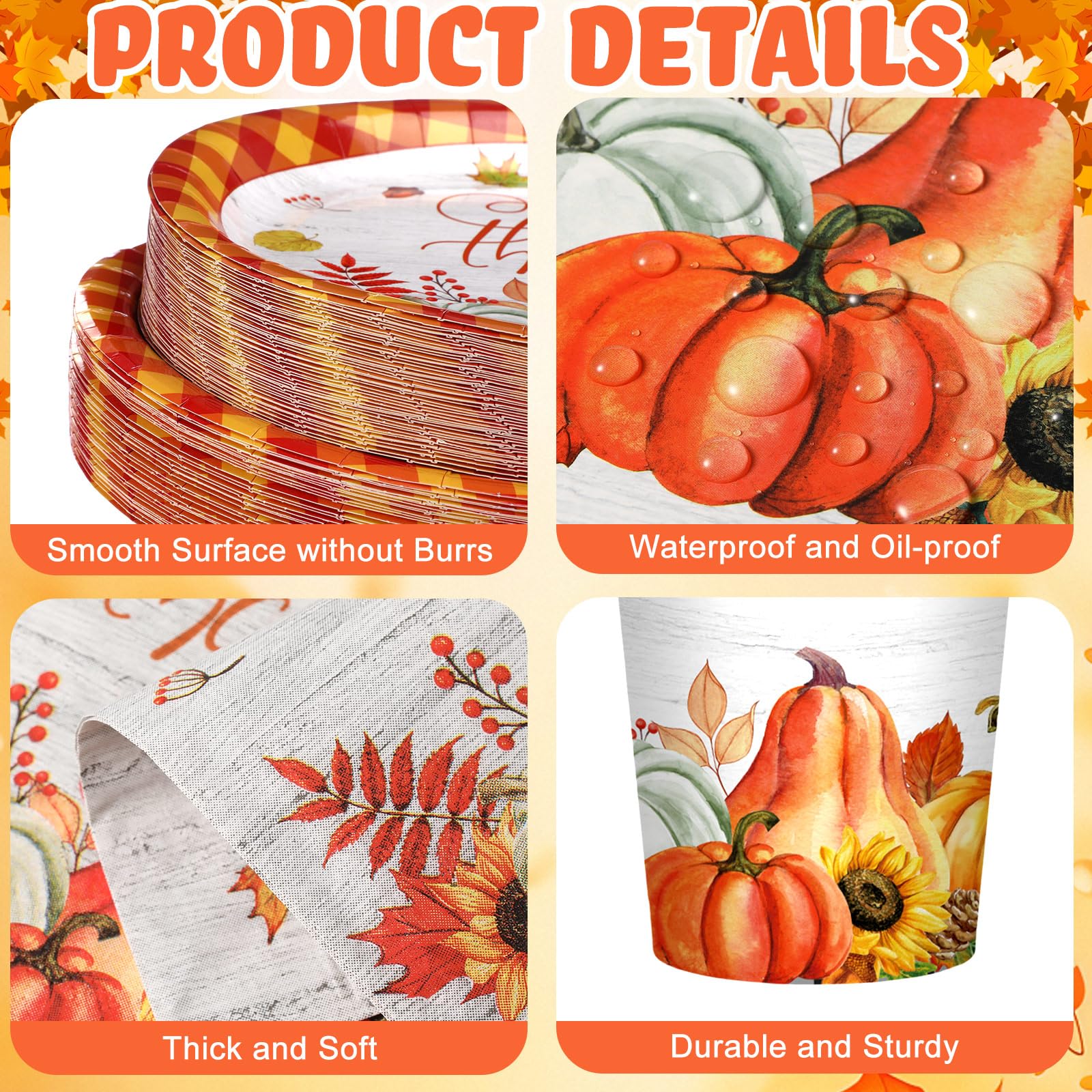 Disposable Tableware Wholesale - Fall Harvest Pumpkin Thanksgiving Set - Image 6