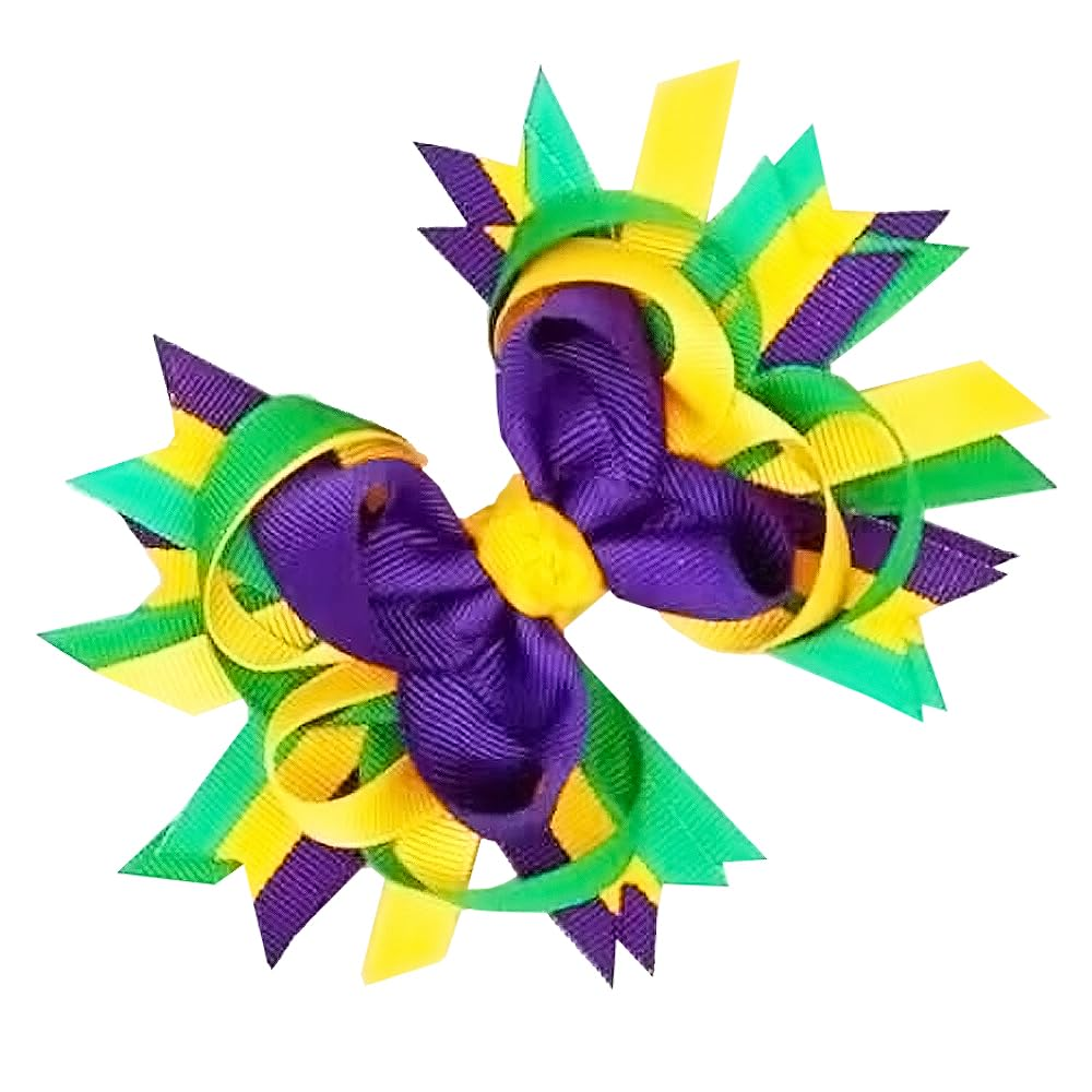 Hair Clip Wholesale - Mardi Gras Festive Hair Bow Clips