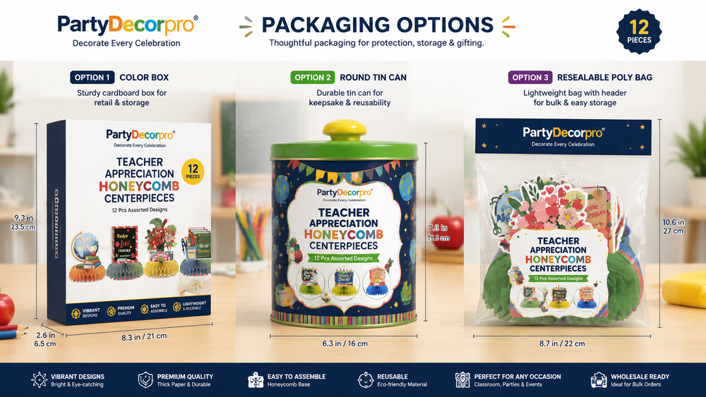 Teacher Appreciation Honeycomb Centerpieces Packaging Options Display