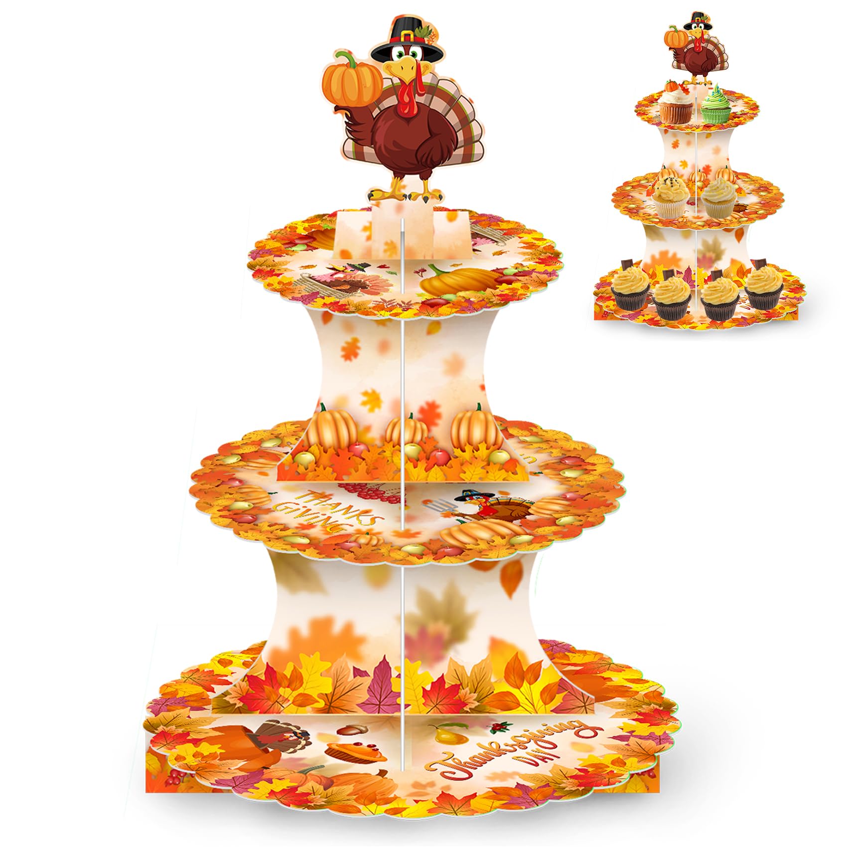 Custom Cupcake Stand Manufacturer - Thanksgiving 3-Tier Dessert Tower