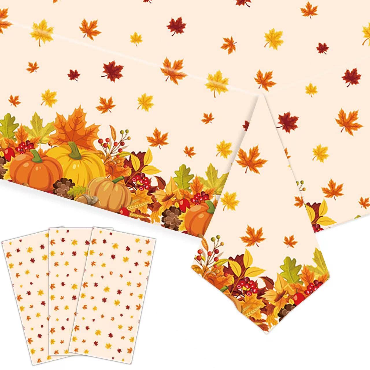 Custom Plastic Tablecloths - Thanksgiving Fall Pumpkin Disposable Vinyl Cover