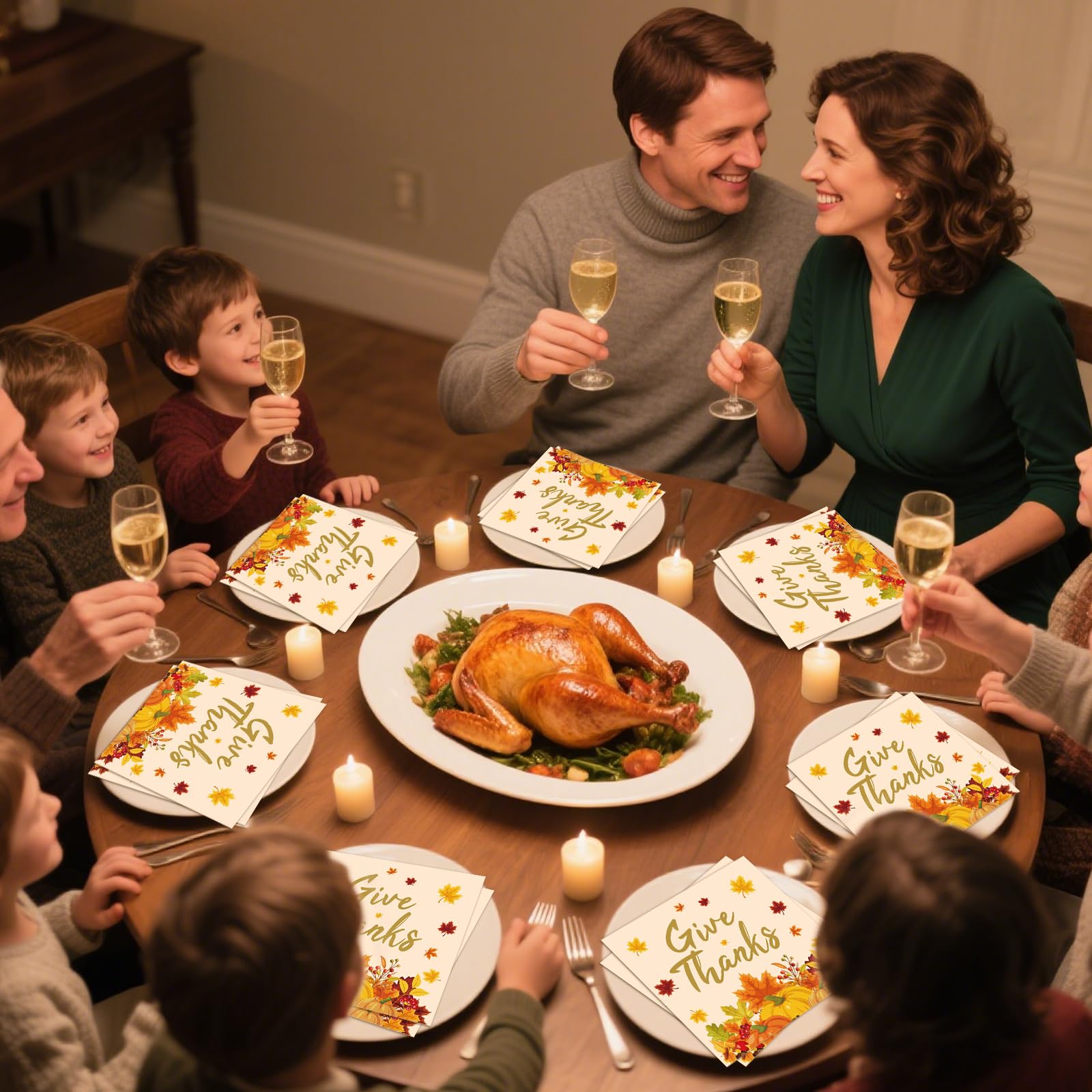 Custom Paper Napkins - Thanksgiving Fall Pumpkin Give Thanks Disposable Napkins - Image 2