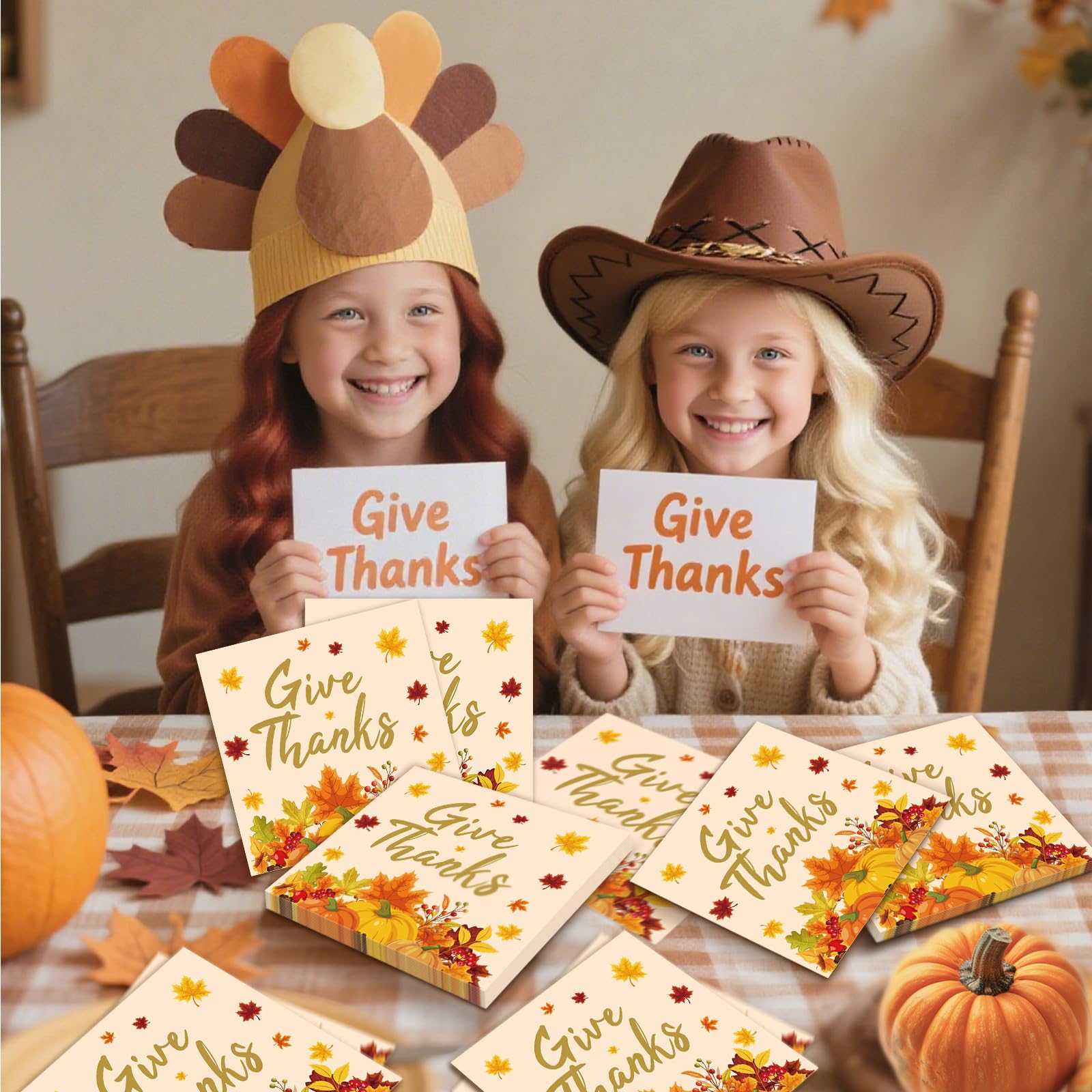 Custom Paper Napkins - Thanksgiving Fall Pumpkin Give Thanks Disposable Napkins - Image 3