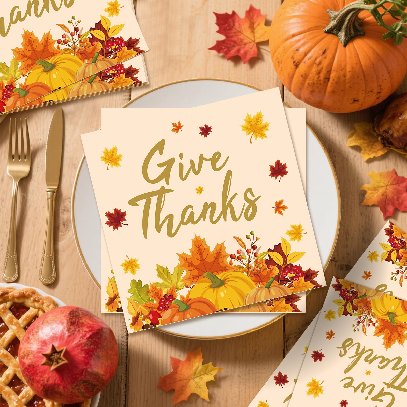 Custom Paper Napkins - Thanksgiving Fall Pumpkin Give Thanks Disposable Napkins - Image 4