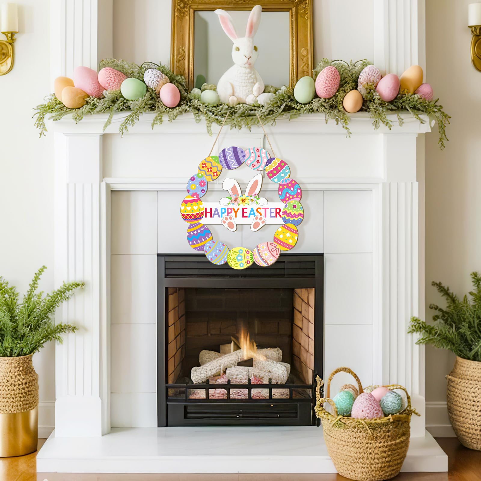 Wholesale Party Decor Factory - Wooden Easter Wreath Happy Easter Sign - Image 6