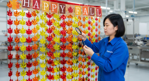 This is our final quality inspection where inspectors carefully check leaf placement and gradient consistency on finished fringe curtains, ensuring premium quality control for every wholesale batch.

This is our final quality inspection where inspectors carefully check leaf placement and gradient consistency on finished fringe curtains, ensuring premium quality control for every wholesale batch.