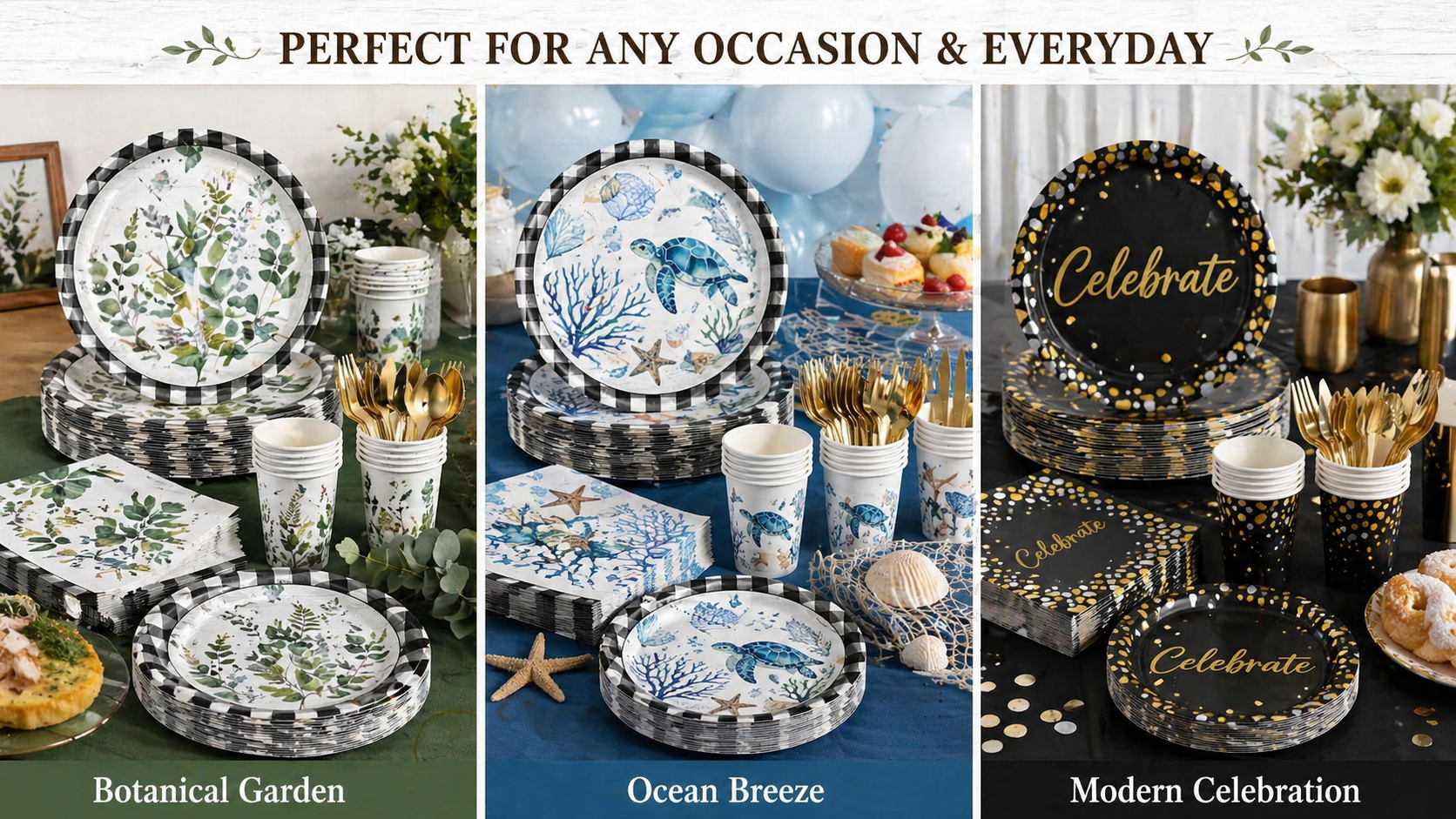 party tableware set botanical ocean modern celebration disposable plates cups napkins cutlery themed party supplies set