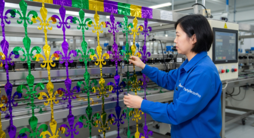 This is our automated pattern application stage where our operator monitors systems applying the fleur-de-lis pattern during cutting and assembly, guaranteeing precision and consistency in every batch.