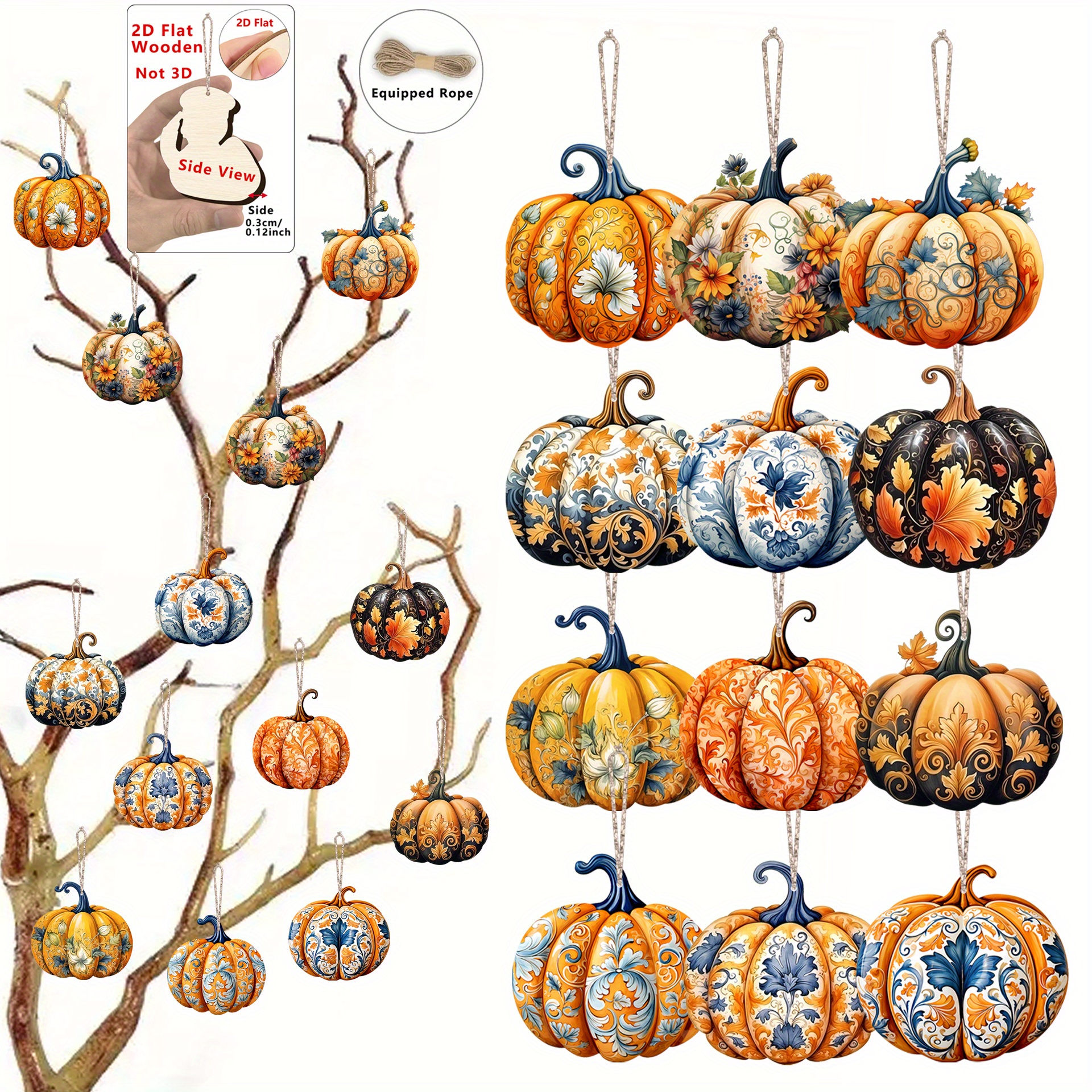 Wooden Floral Ornaments Wholesale - Fall Hanging Decor Set