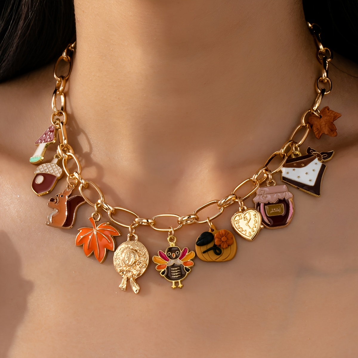 Wholesale Charm Necklace - Thanksgiving Turkey Enamel Pendant