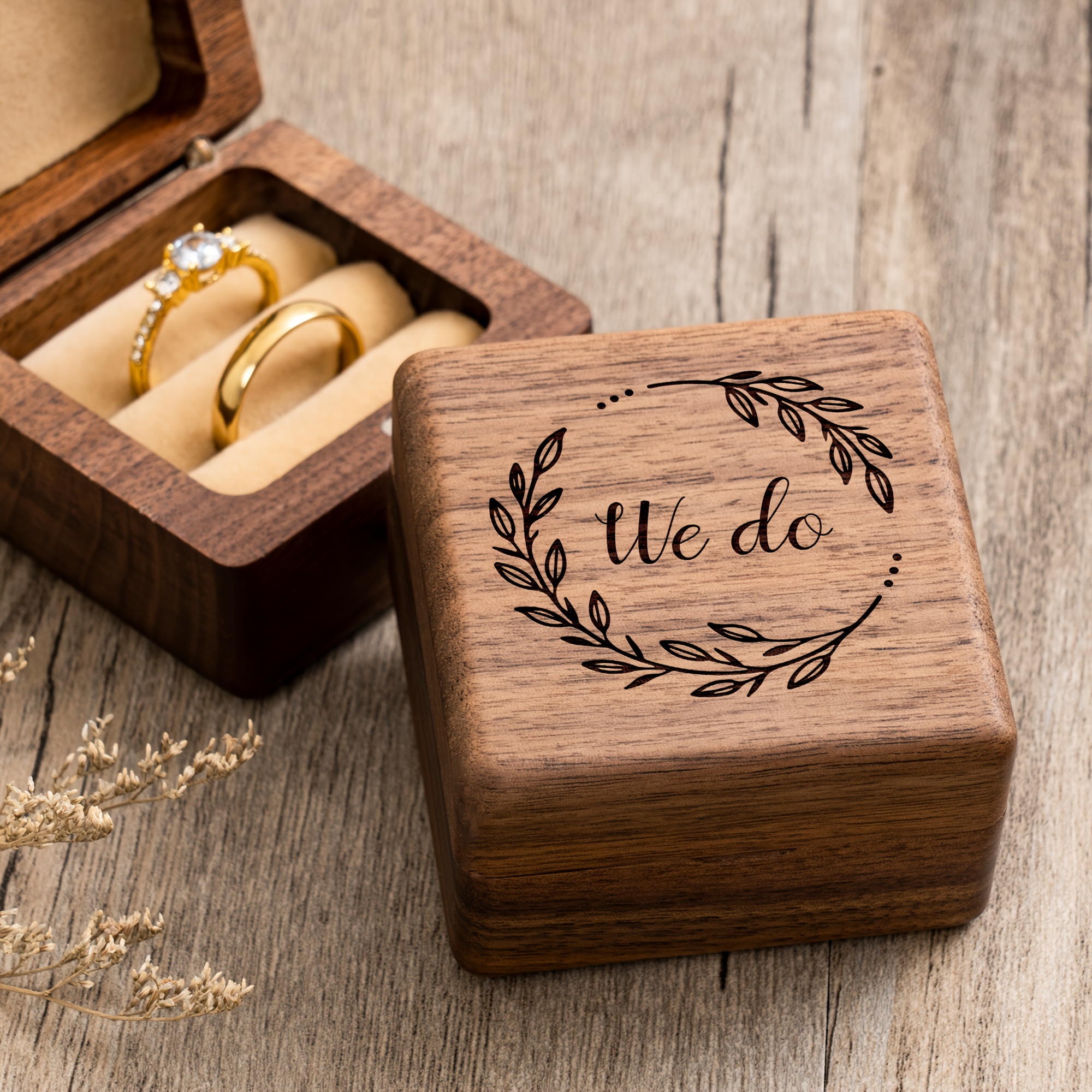 Custom Wooden Ring Box - We Do Engraved Walnut Double Ring Box