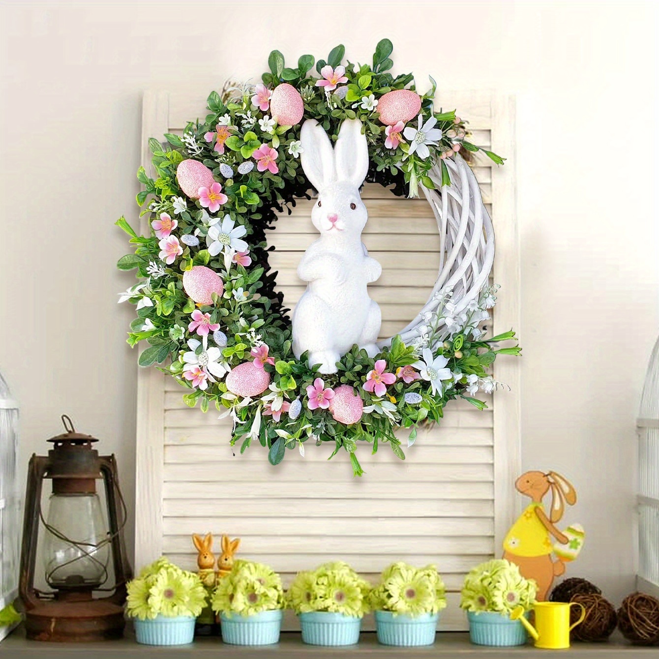 Custom Wreath Manufacturer - Easter Bunny Wreath with Eggs & Flowers