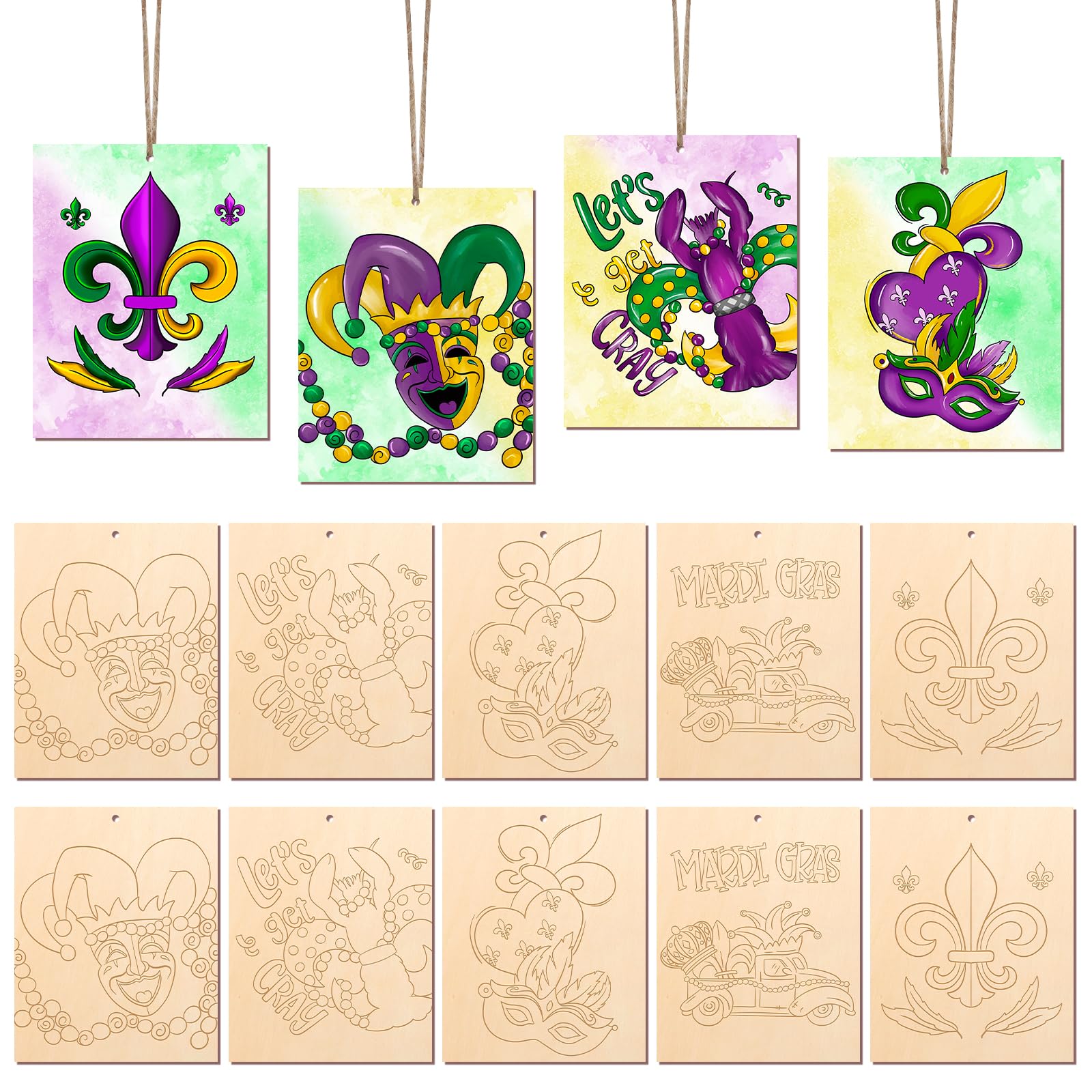 DIY Wooden Blanks Supplier - Mardi Gras Paintable Wooden Hanging Ornaments