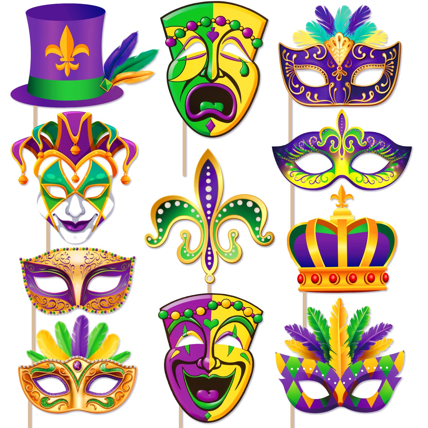 Custom Photo Booth Props Manufacturer - Mardi Gras Party Photo Props Kit