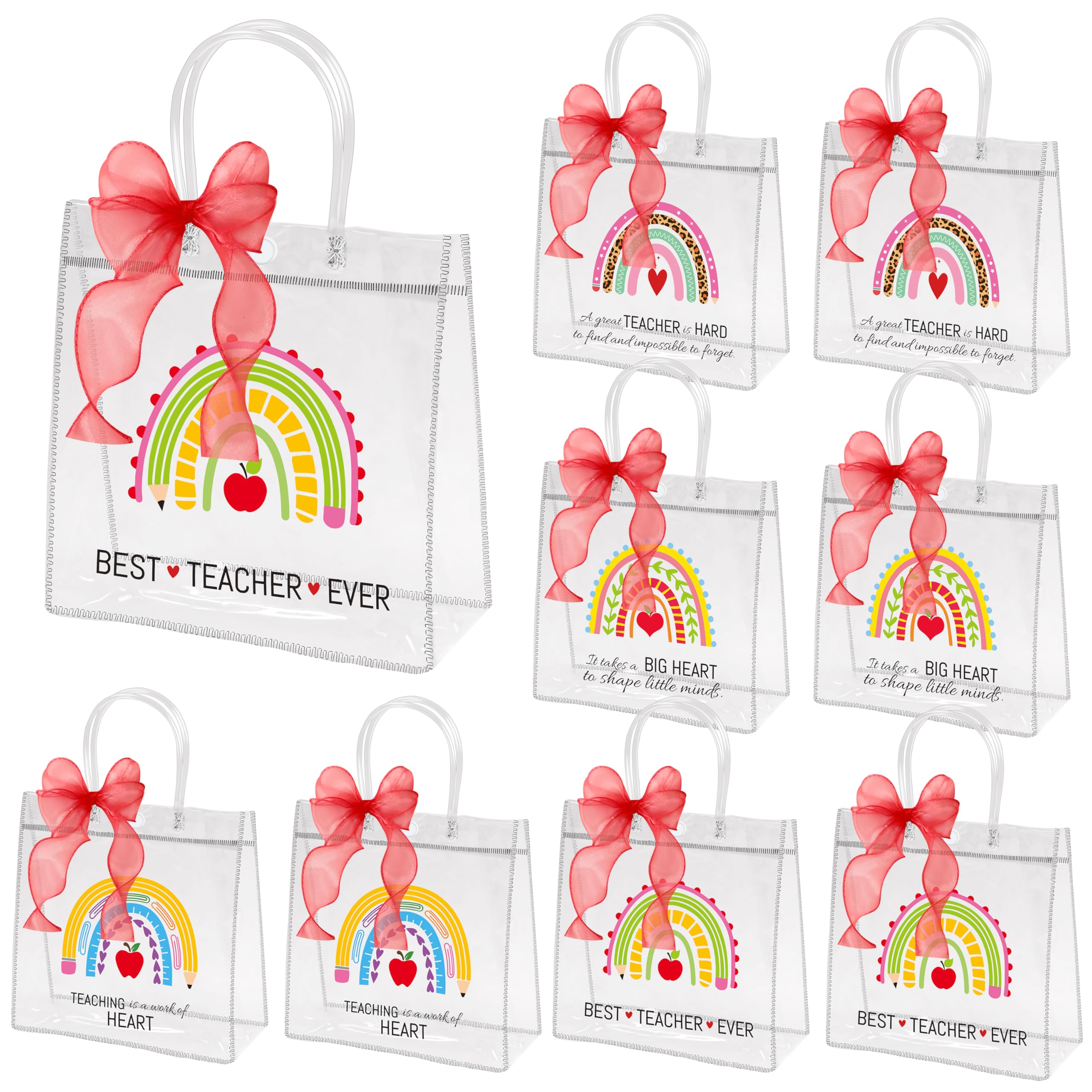 Custom PVC Gift Bags Supplier - Teacher Appreciation Clear Tote Bags with Rainbow Pattern