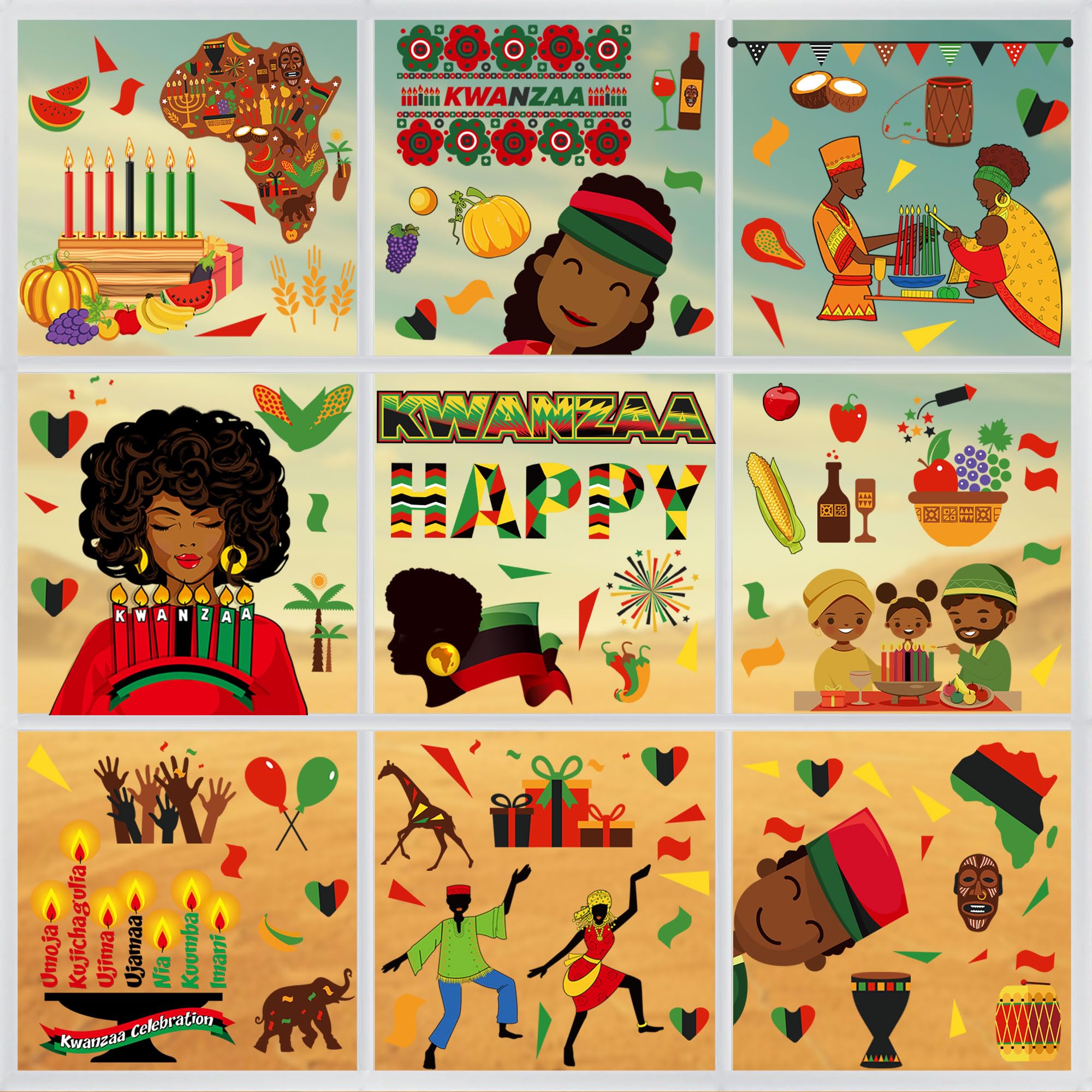 Window Clings Manufacturer - Juneteenth & Kwanzaa Festive Window Decals