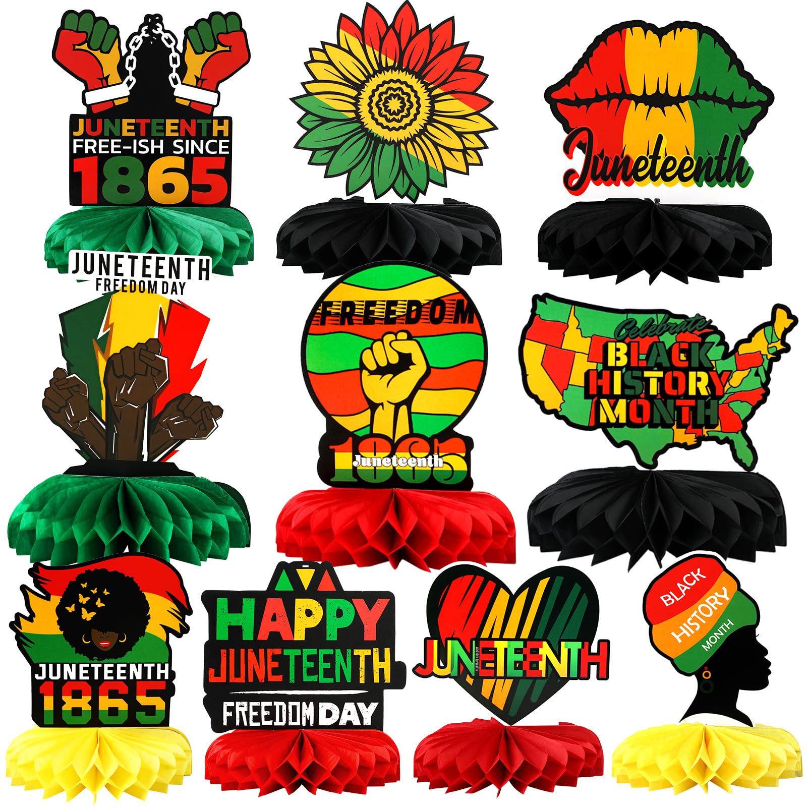 Table Centerpieces Wholesale - Vibrant Juneteenth Honeycomb Decorations