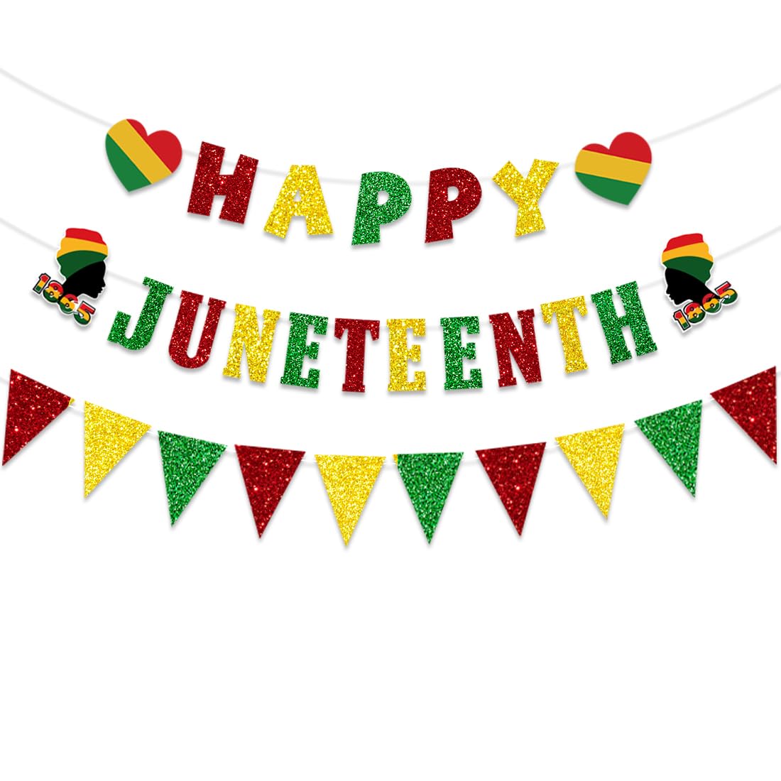 Hanging Banner Wholesale - Glitter Happy Juneteenth Party Banner Decorations