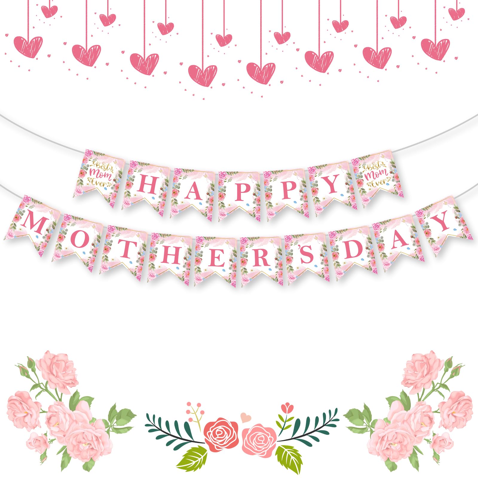 Party Banner Wholesale - Happy Mother's Day Banner Garland Floral