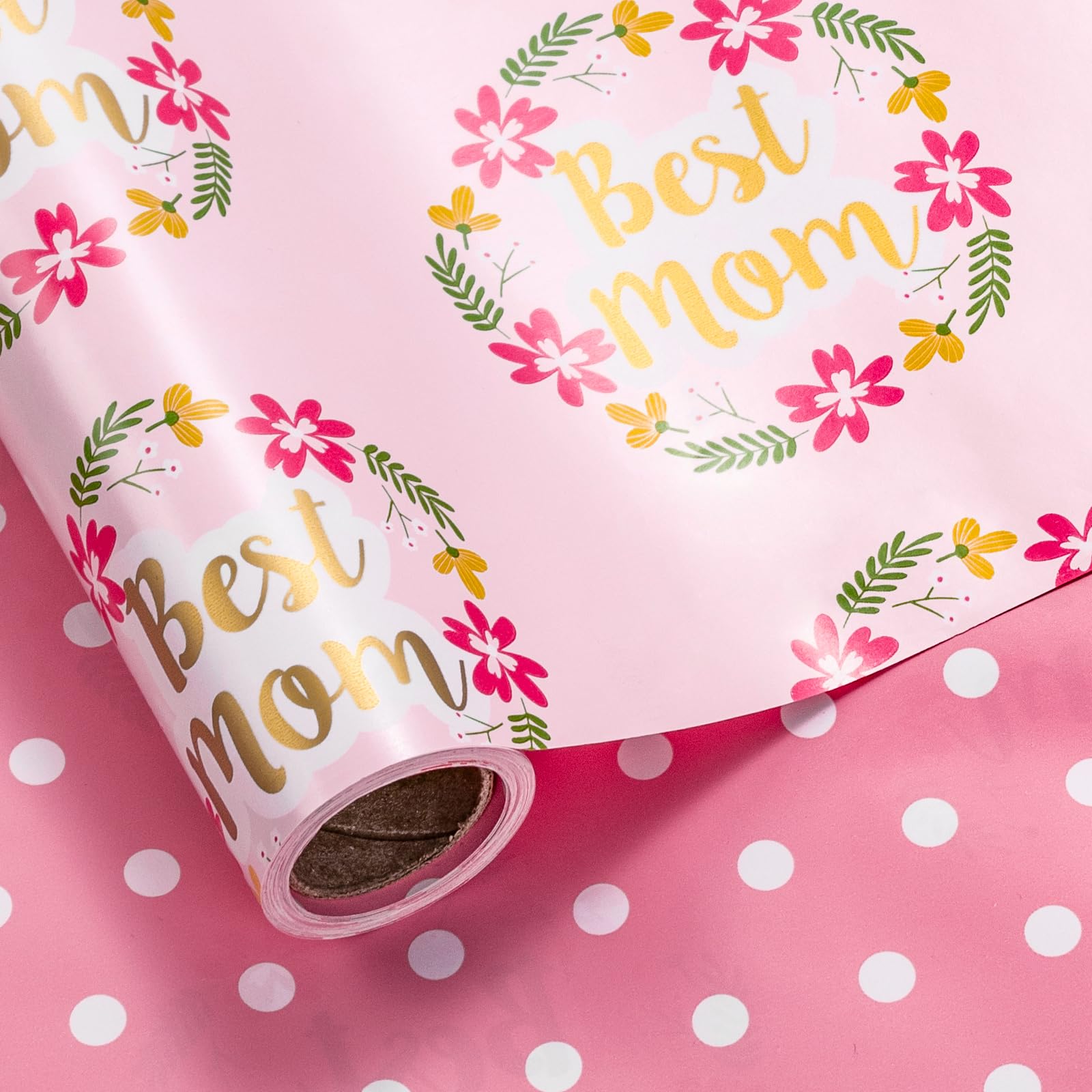 Gift Wrap Supplier - Reversible Mother's Day Floral Best Mom Wrapping Paper