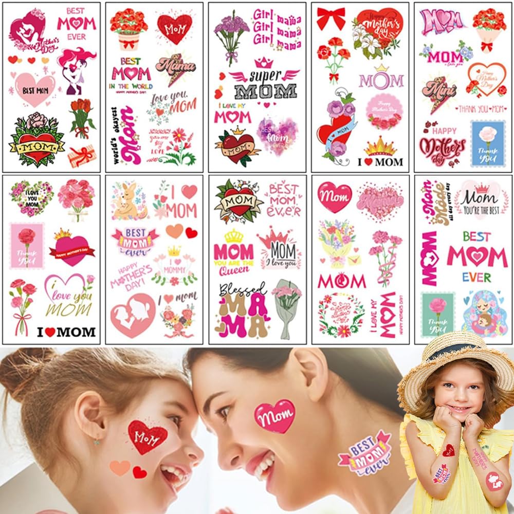 Temporary Tattoos Supplier - Mother's Day Flower Rose Love Mom Stickers
