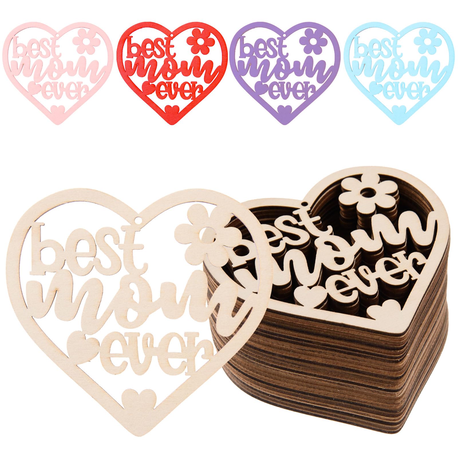 Wood Crafts Wholesale - Best Mom Ever Heart Wooden Ornaments for DIY Mother's Day