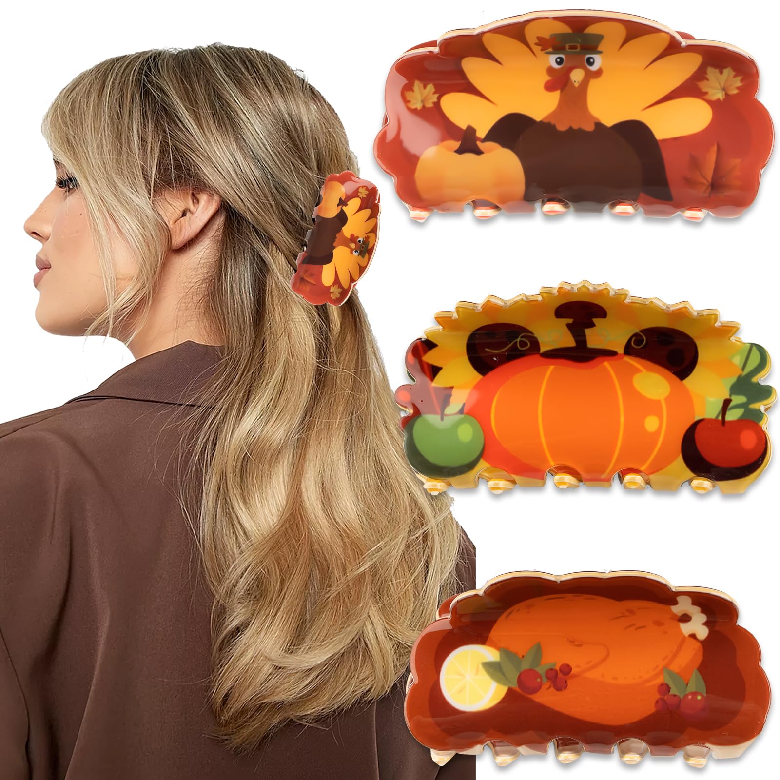 Wholesale Hair Claw Clips Factory - Thanksgiving Turkey Pumpkin Hair Clips