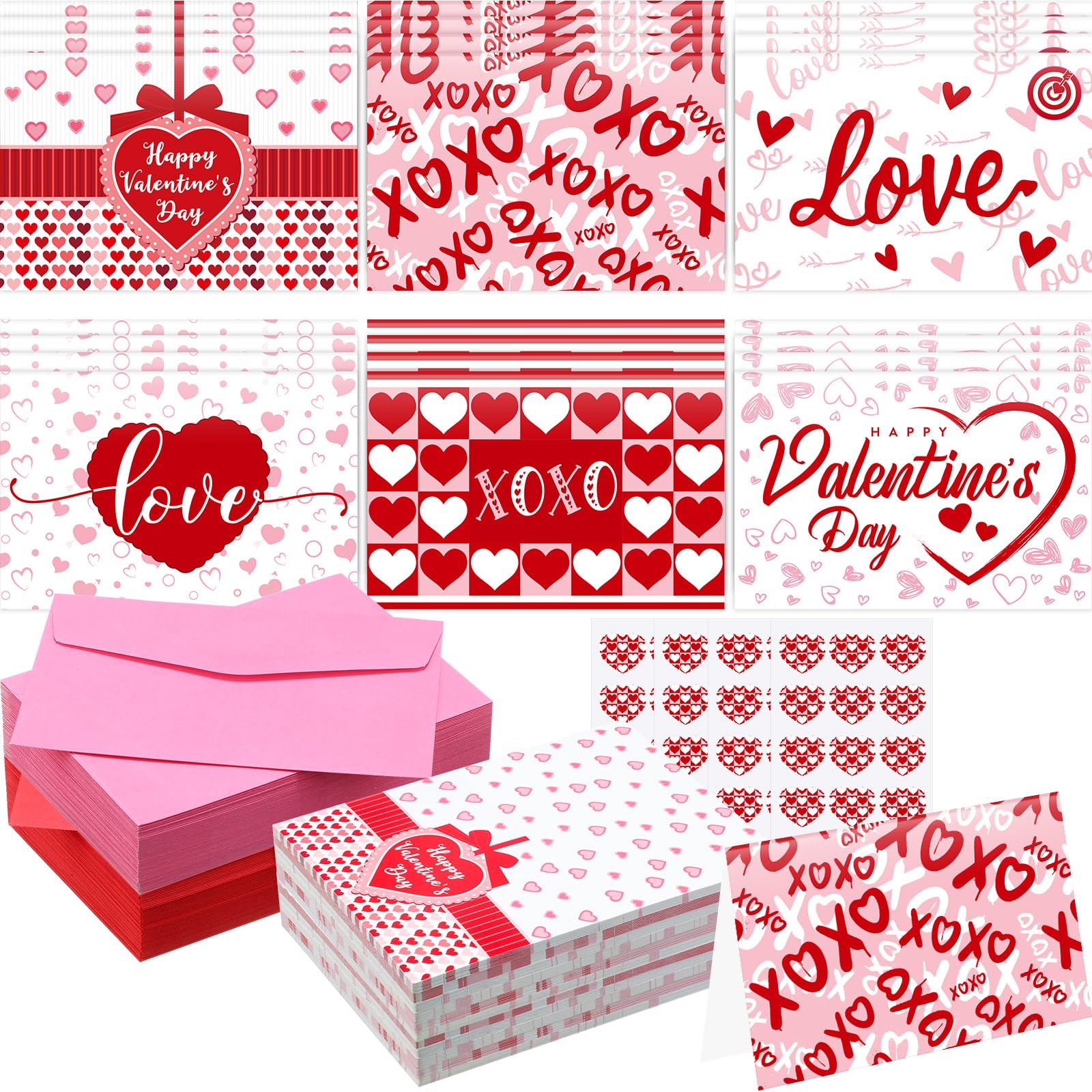 Custom Greeting Cards - Valentine's Day Cards with Envelopes and Stickers Assortment