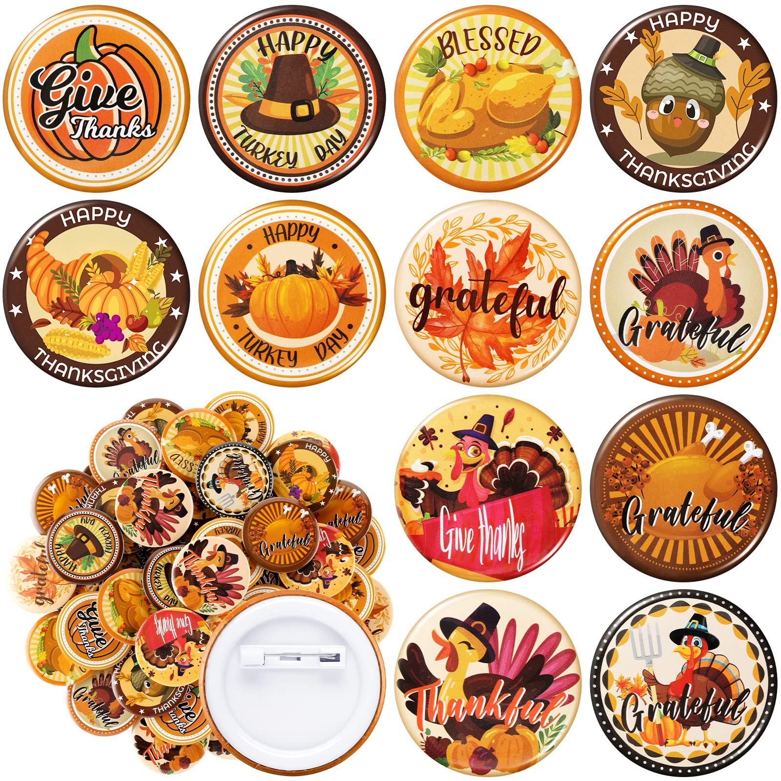 Custom Pin Badges - Thanksgiving Turkey Pumpkin Fall Pins