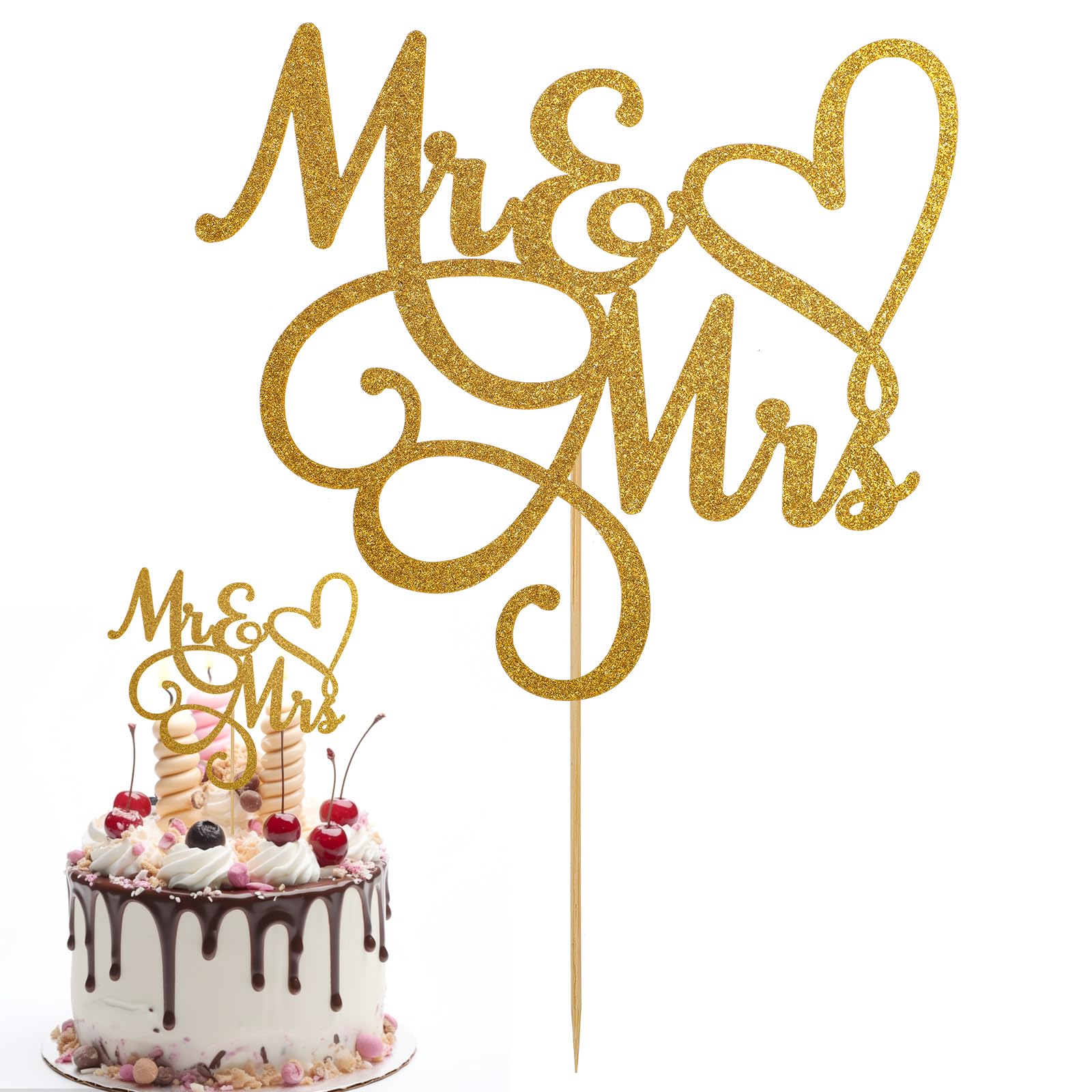 OEM Cake Topper Manufacturer - Glitter Heart Mr & Mrs Wedding Topper