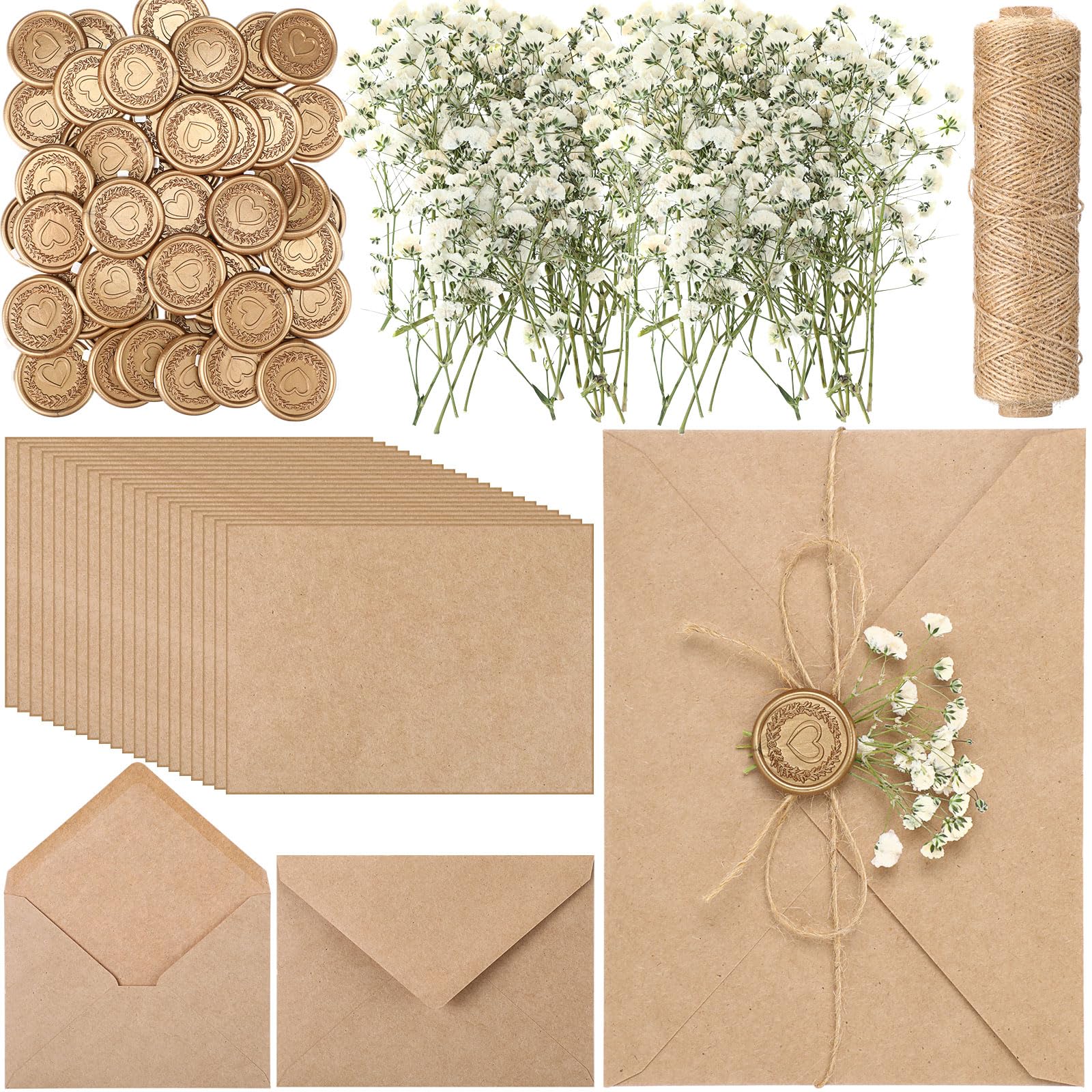 Custom Invitation Card Printing - Rustic Wedding Envelopes with Flowers & Wax Seals