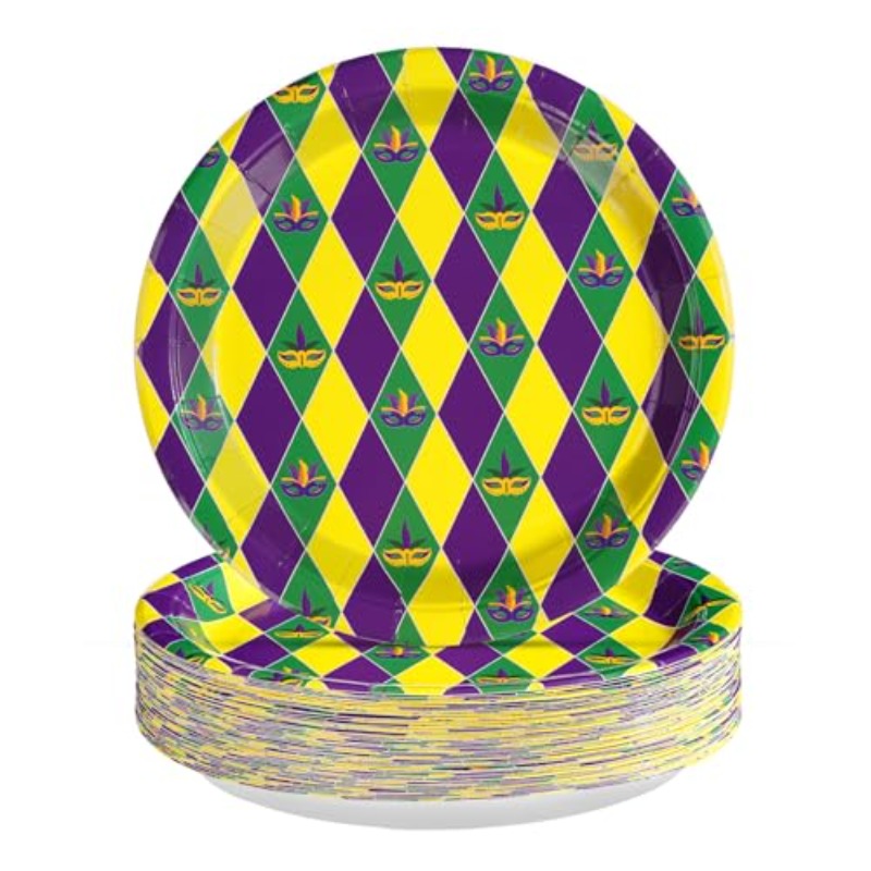 Custom Paper Plates Supplier - Vibrant Mardi Gras Carnival Disposable Plates
