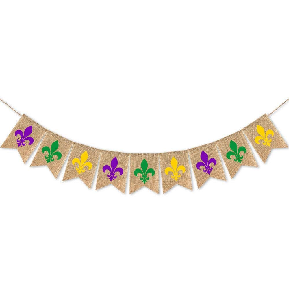 Wholesale Burlap Banner - Durable Mardi Gras Fleur-de-Lis Party Decoration