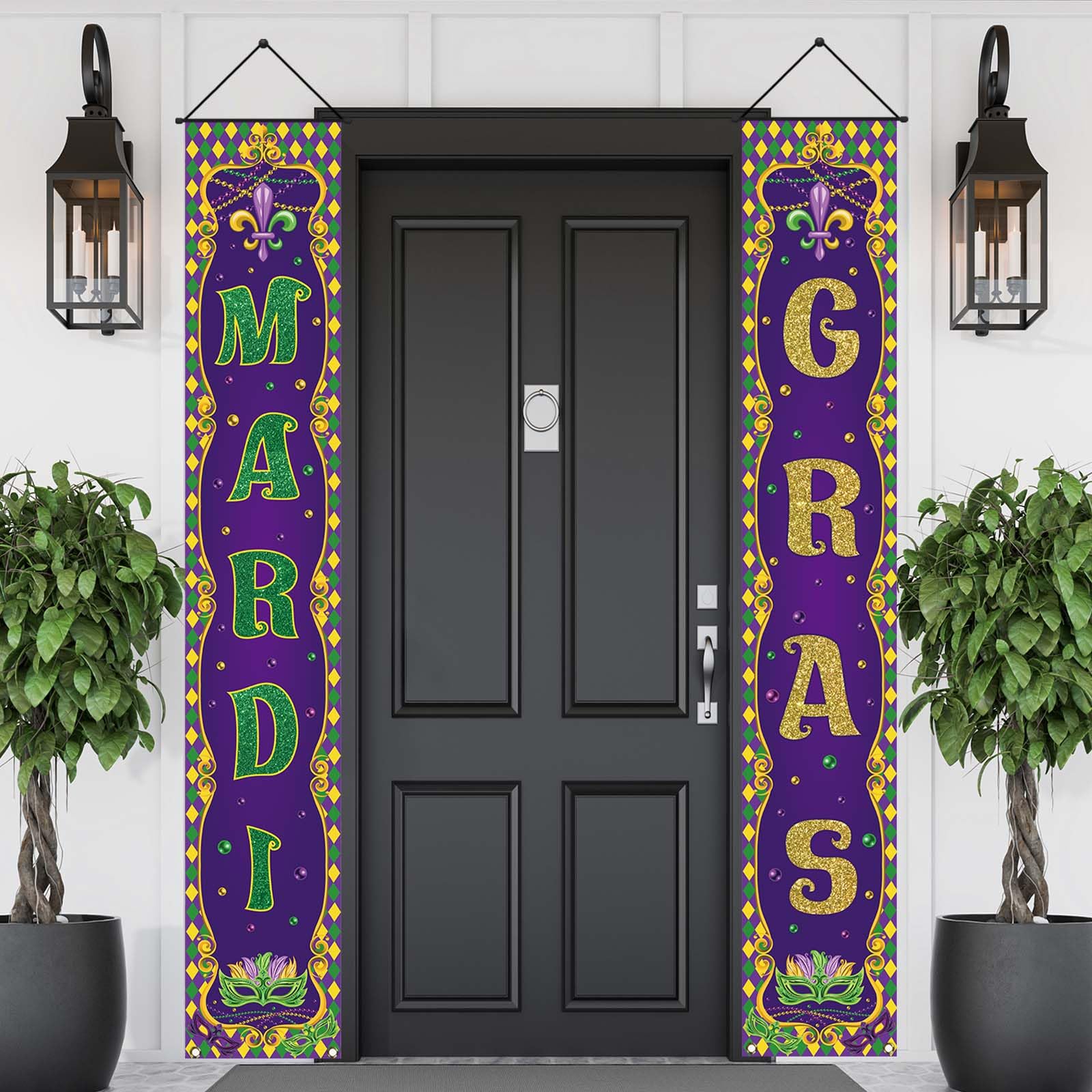 Custom Porch Banner Manufacturer - Vibrant Mardi Gras Carnival Porch Decoration