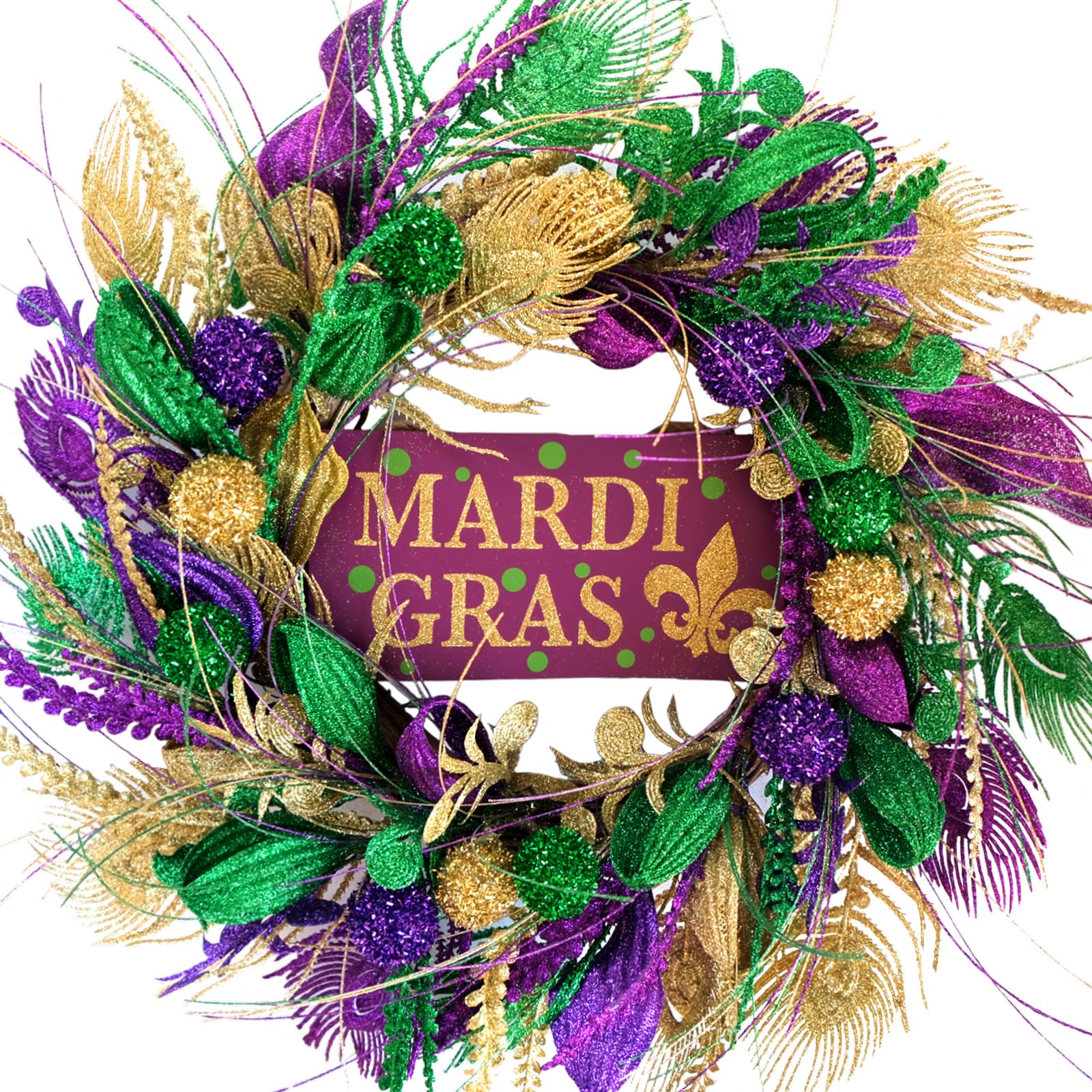 Custom Wreath Manufacturer - Mardi Gras Glitter Door Wreath