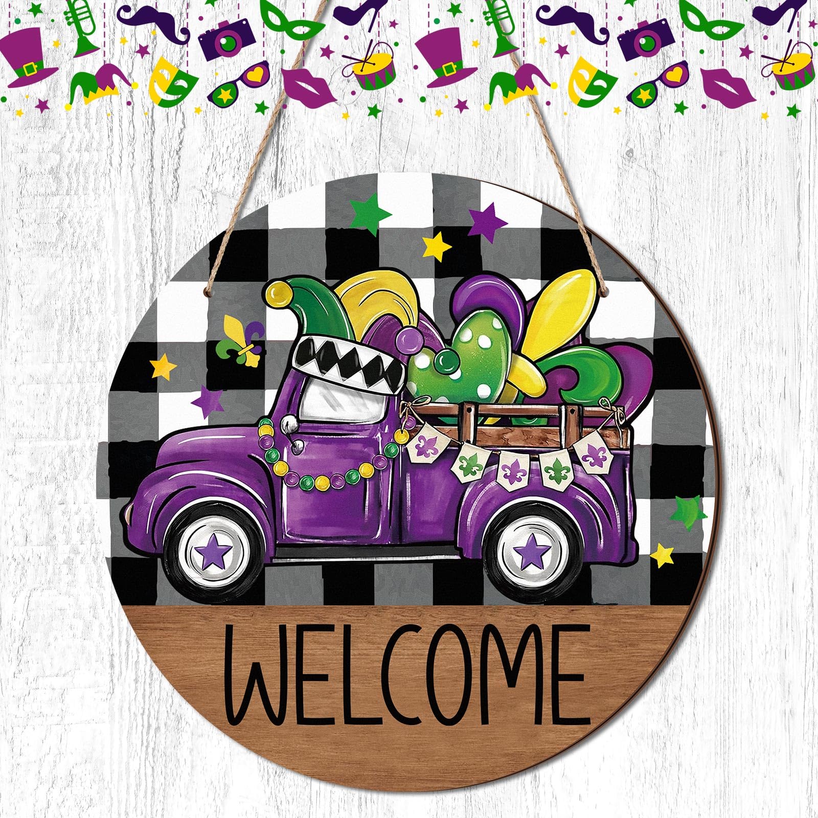 Mardi Gras Door Hanger Manufacturer - Vibrant Carnival Welcome Wood Sign