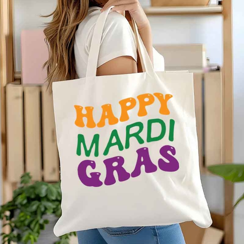 Canvas Tote Bag Manufacturer - Happy Mardi Gras Printed Canvas Tote