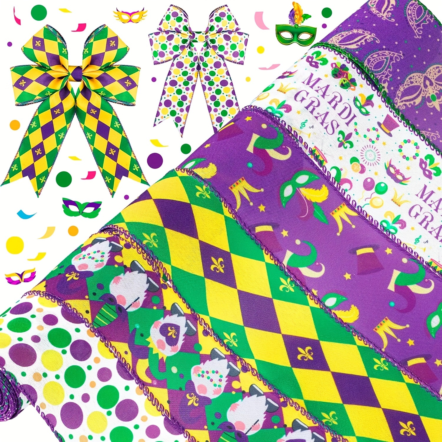 Wired Edge Ribbon Manufacturer - Mardi Gras Wired Craft Ribbon Pack