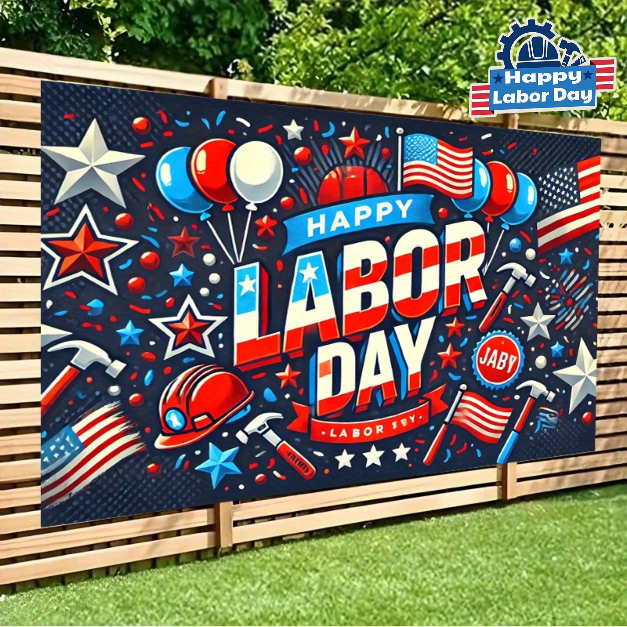 Backdrop Factory OEM - Happy Labor Day Patriotic Party Backdrop