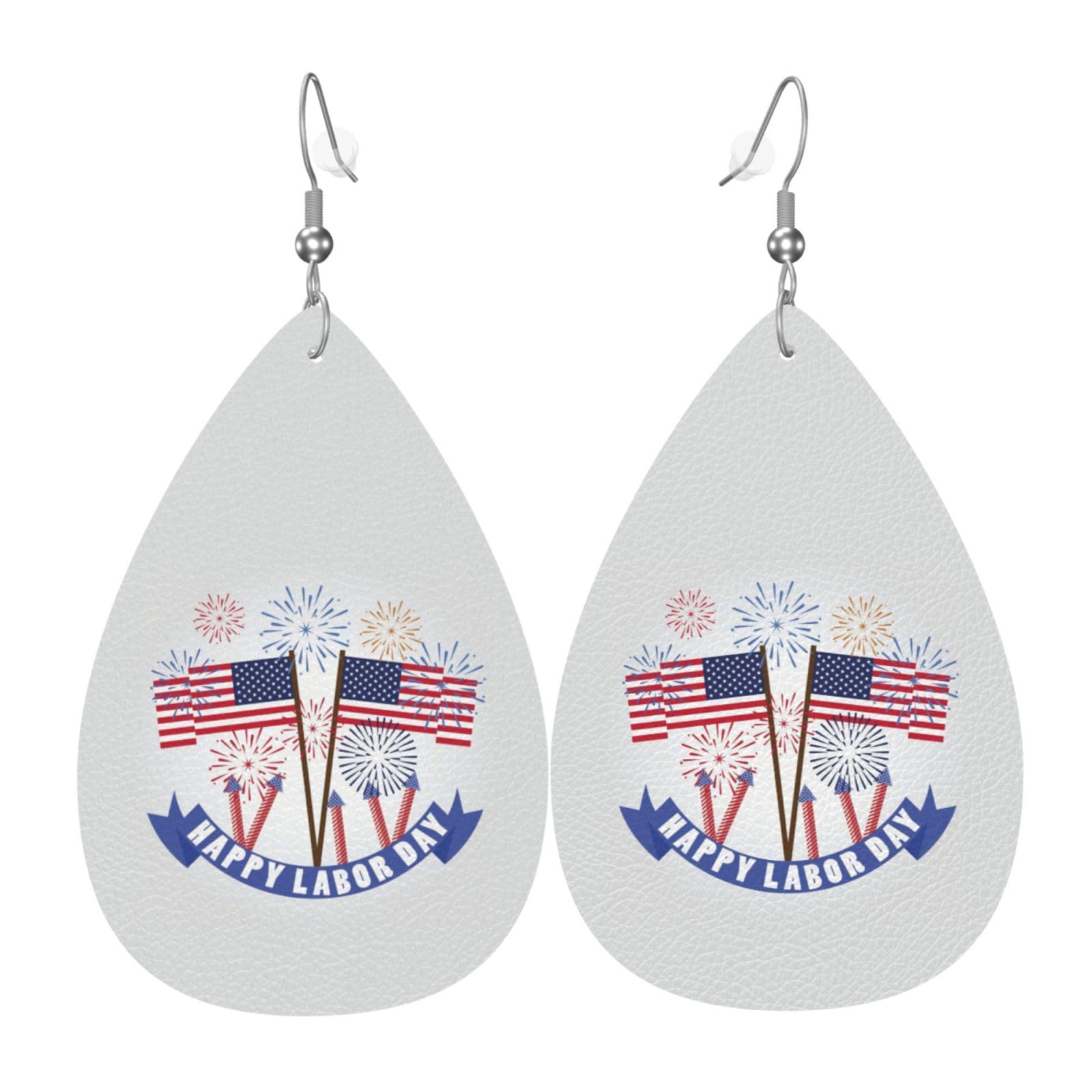 Faux Leather Earrings Wholesale - Patriotic Labor Day Teardrop Dangle Earrings