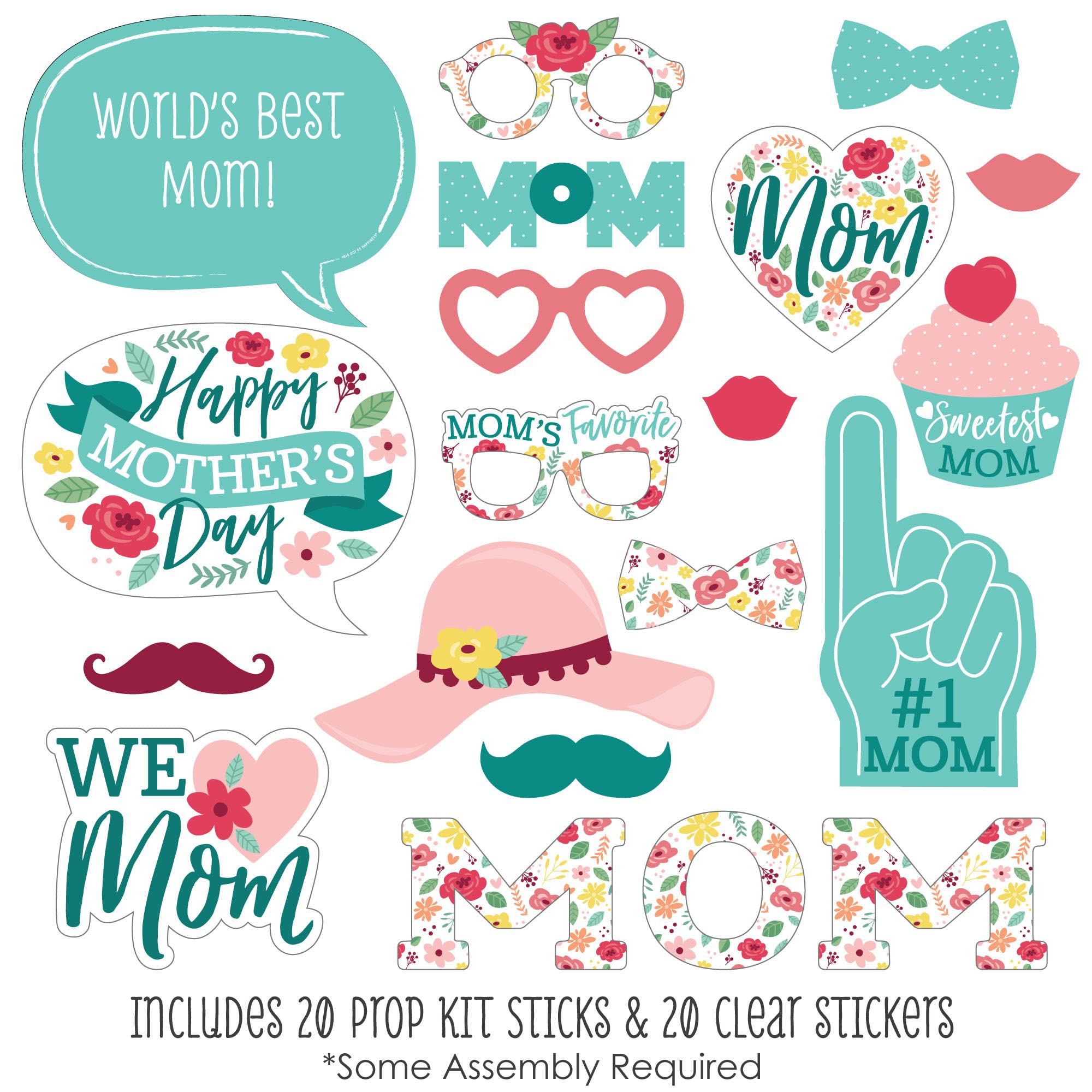 Photo Booth Props Wholesale Supplier - Happy Mother's Day Floral Party Props Kit
