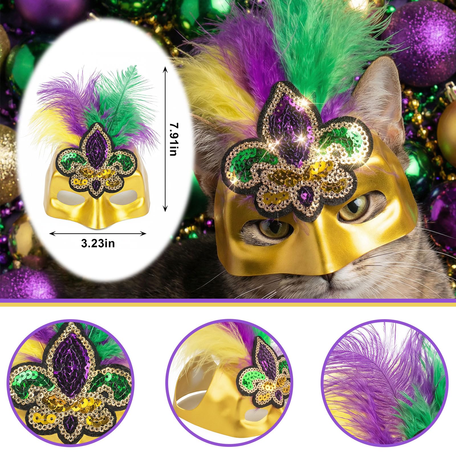 Pet Mask Wholesale - Mardi Gras Feather Pet Mask for Parties - Image 5