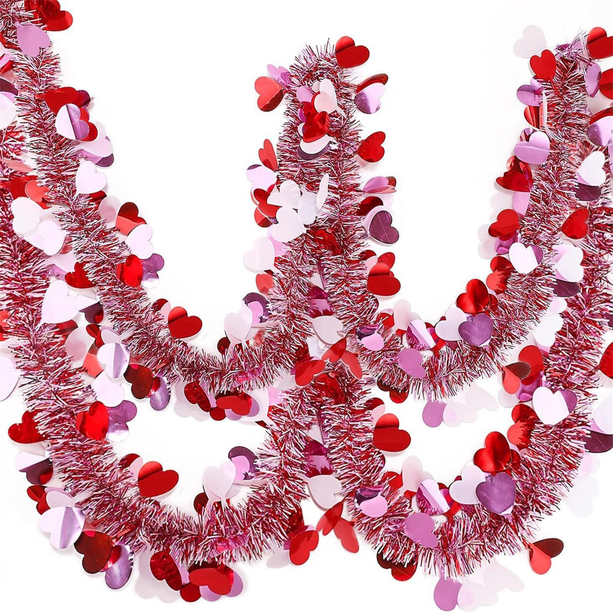 Custom Tinsel Garland Supplier - Valentine's Day Heart Tinsel Garland