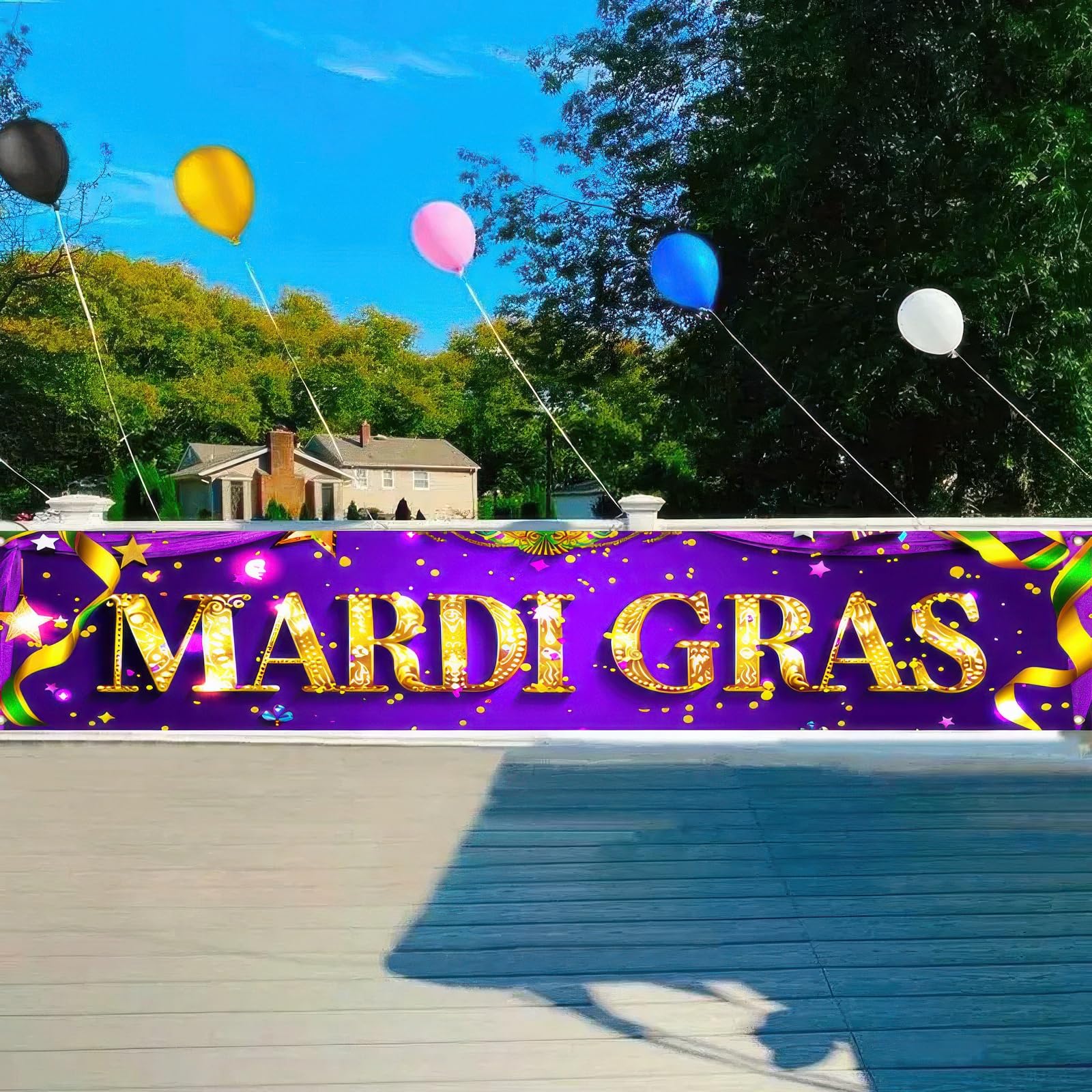 Custom Banner Manufacturer - Vibrant Mardi Gras Party Hanging Banner - Image 3