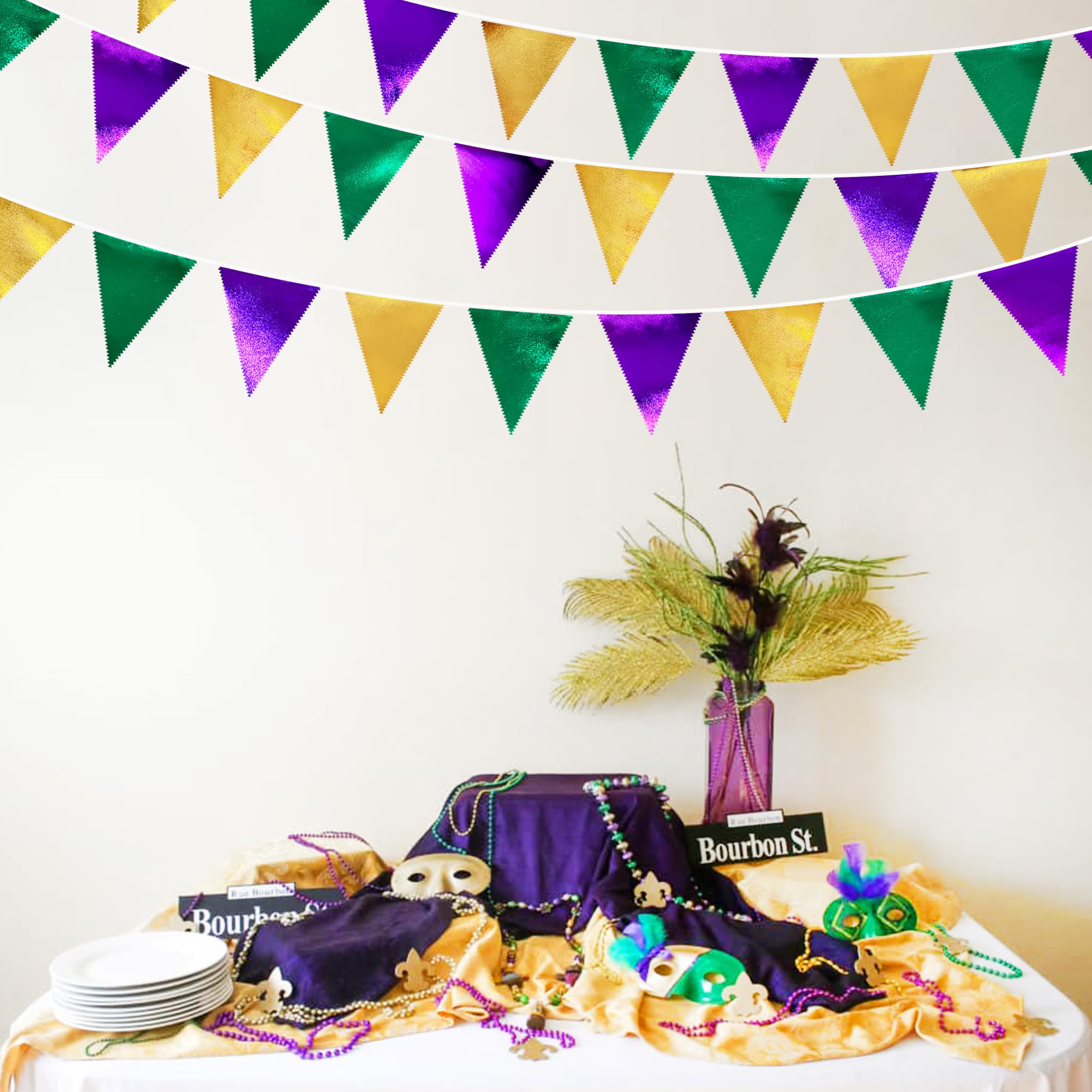Triangle Pennant Banner Wholesale - Mardi Gras Metallic Festive Bunting - Image 4