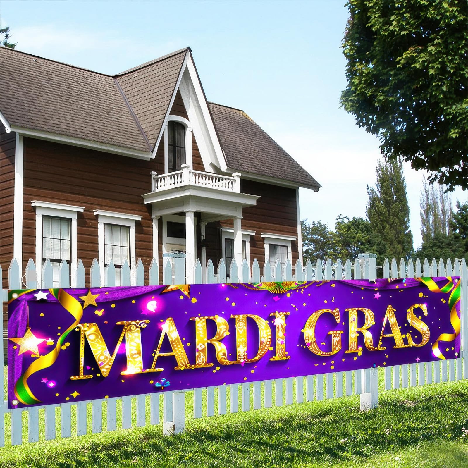 Custom Banner Manufacturer - Vibrant Mardi Gras Party Hanging Banner - Image 4