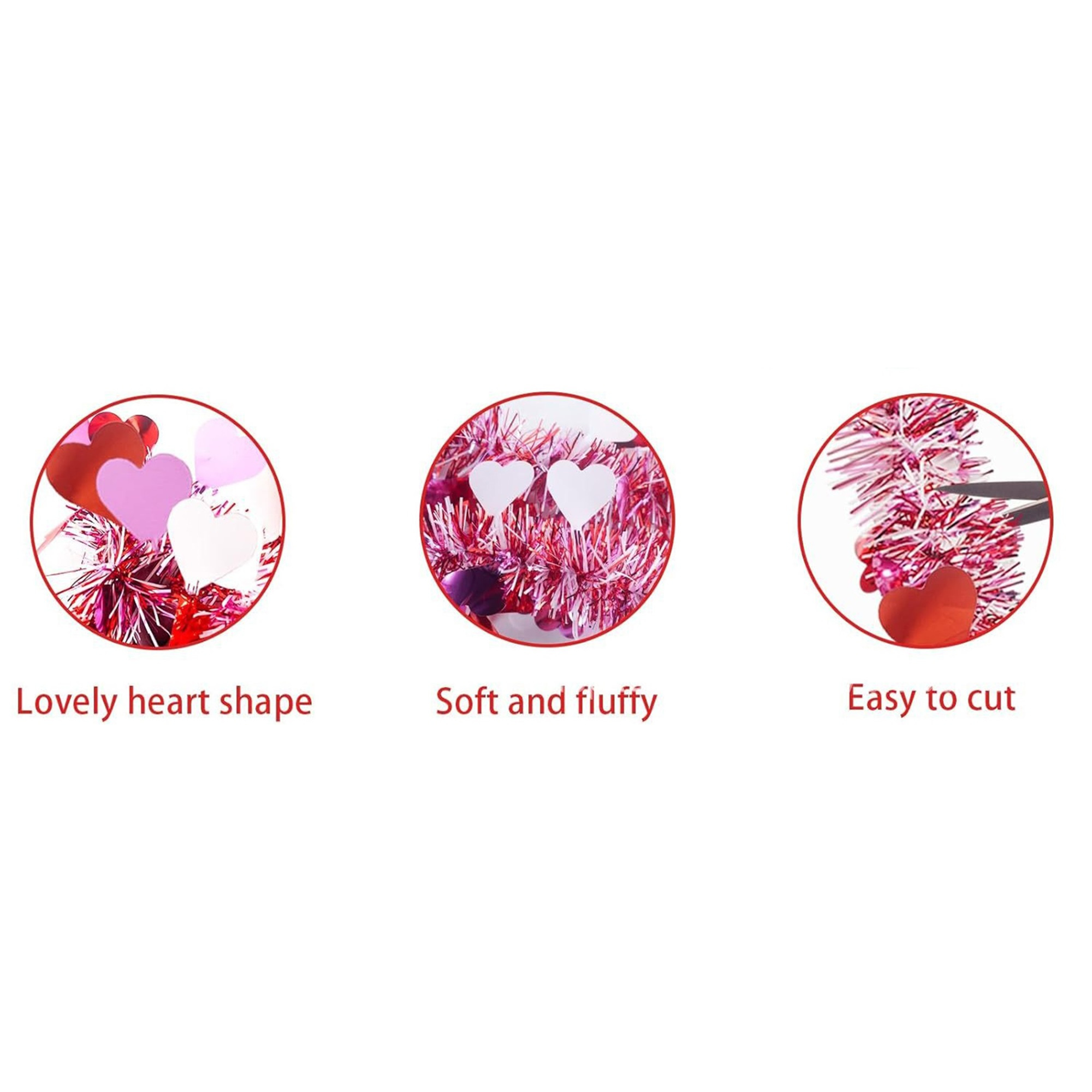Custom Tinsel Garland Supplier - Valentine's Day Heart Tinsel Garland - Image 6