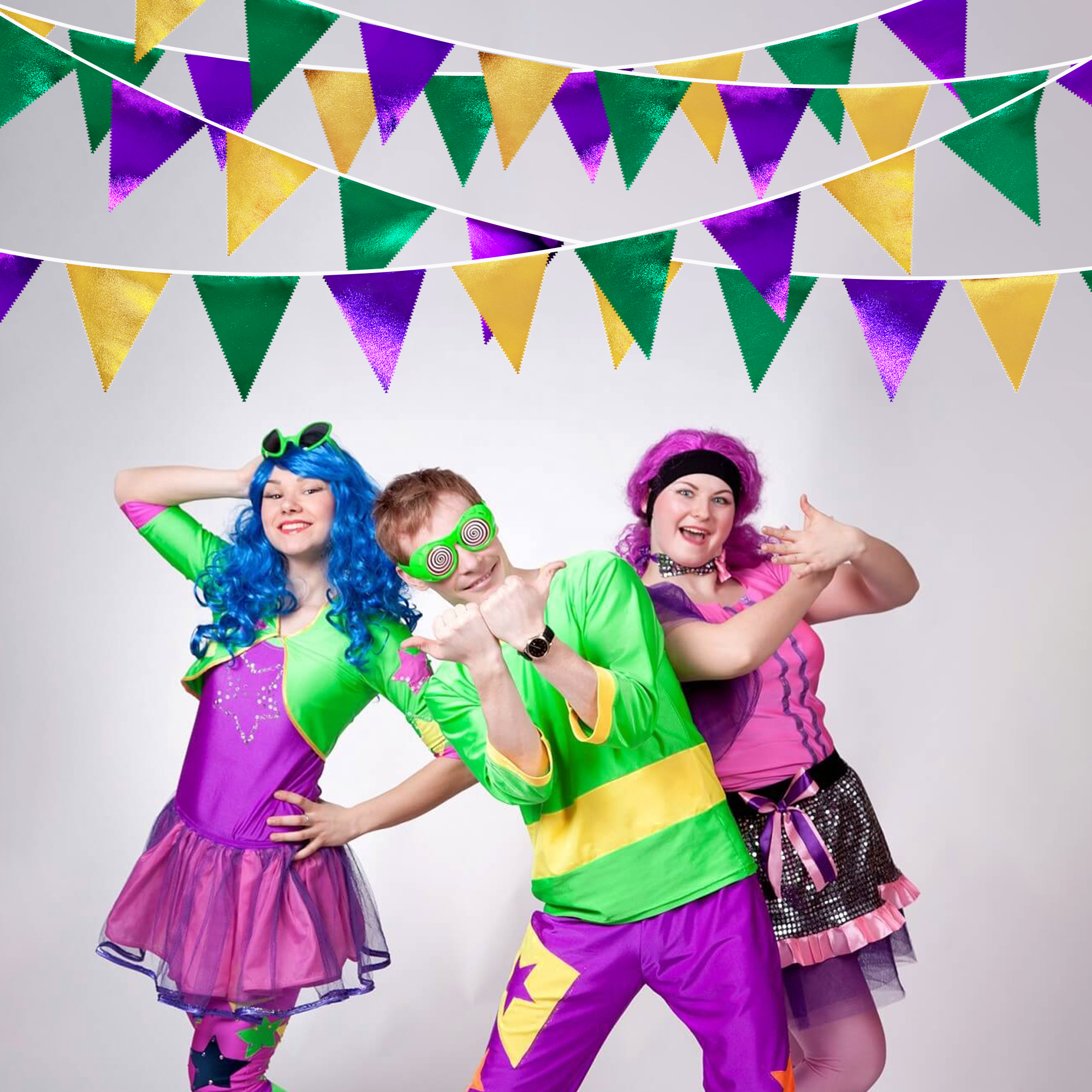 Triangle Pennant Banner Wholesale - Mardi Gras Metallic Festive Bunting - Image 6