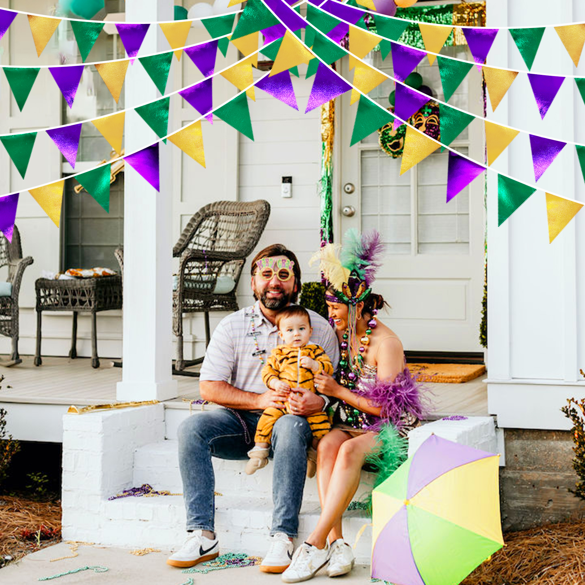 Triangle Pennant Banner Wholesale - Mardi Gras Metallic Festive Bunting - Image 2