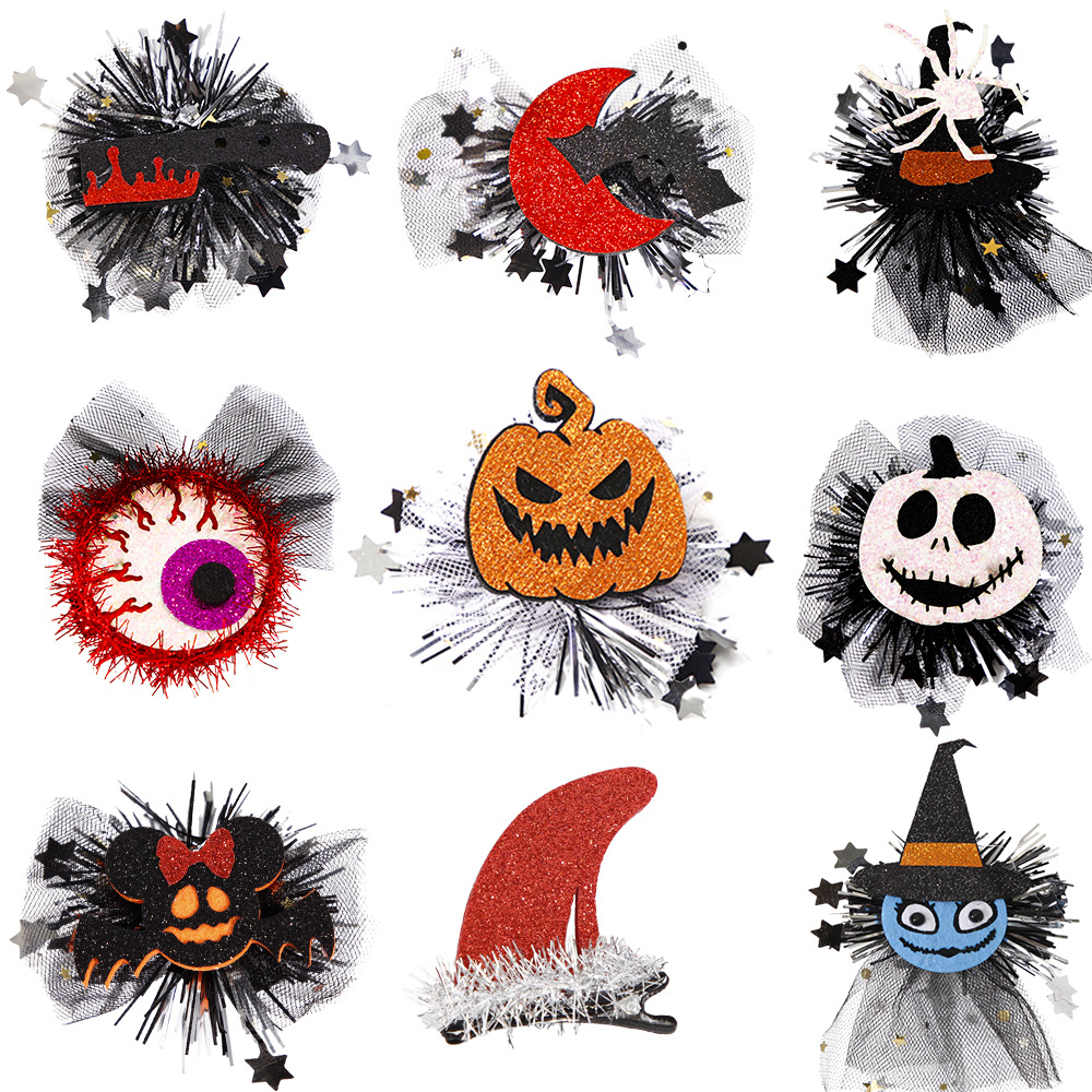 Custom Hair Clips - Spooky Halloween Tinsel Hair Clips for Festive Fun